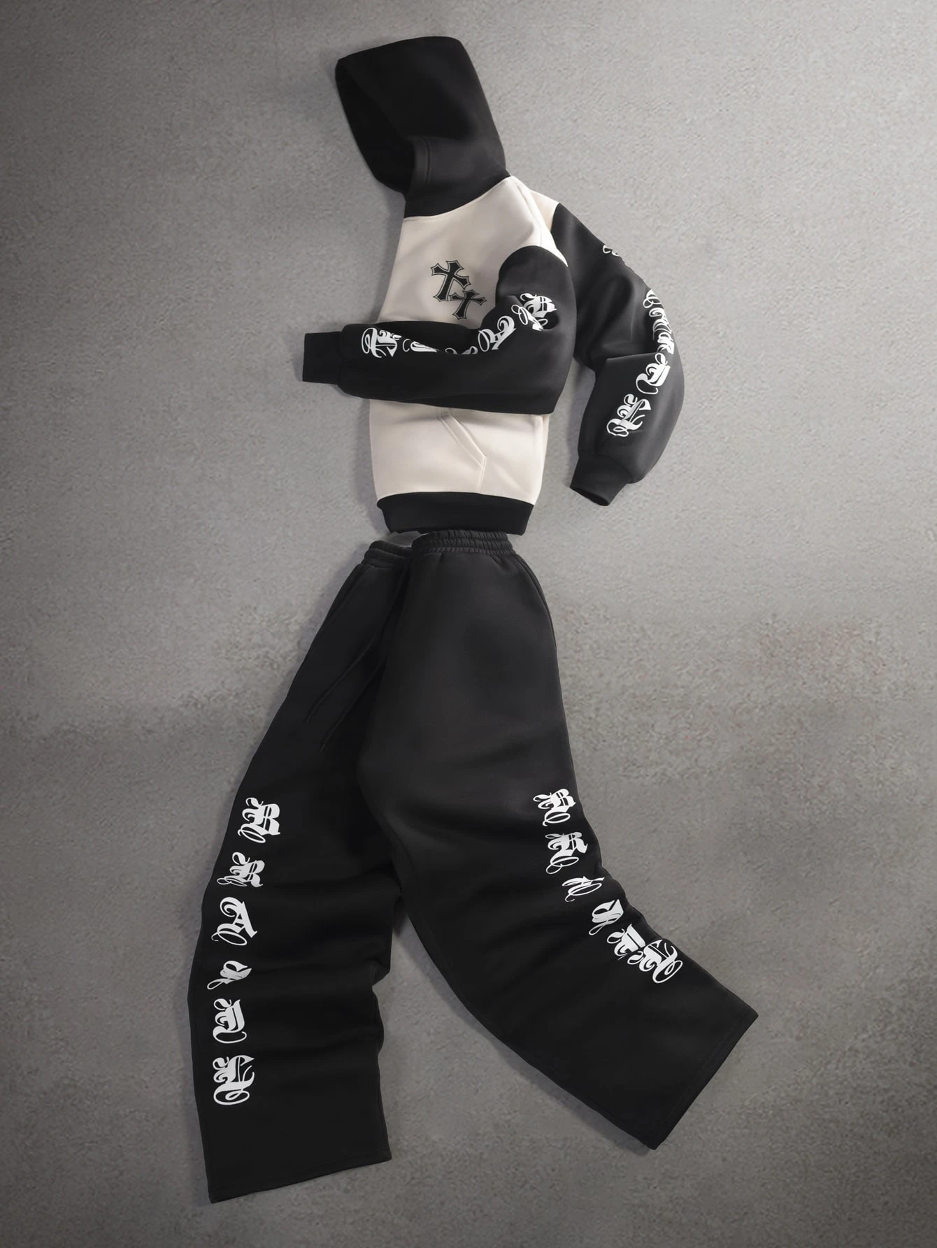 STYNVO Ensemble sweat-shirt à capuche et pantalon de survêtement imprimé lettres pour — vue 7