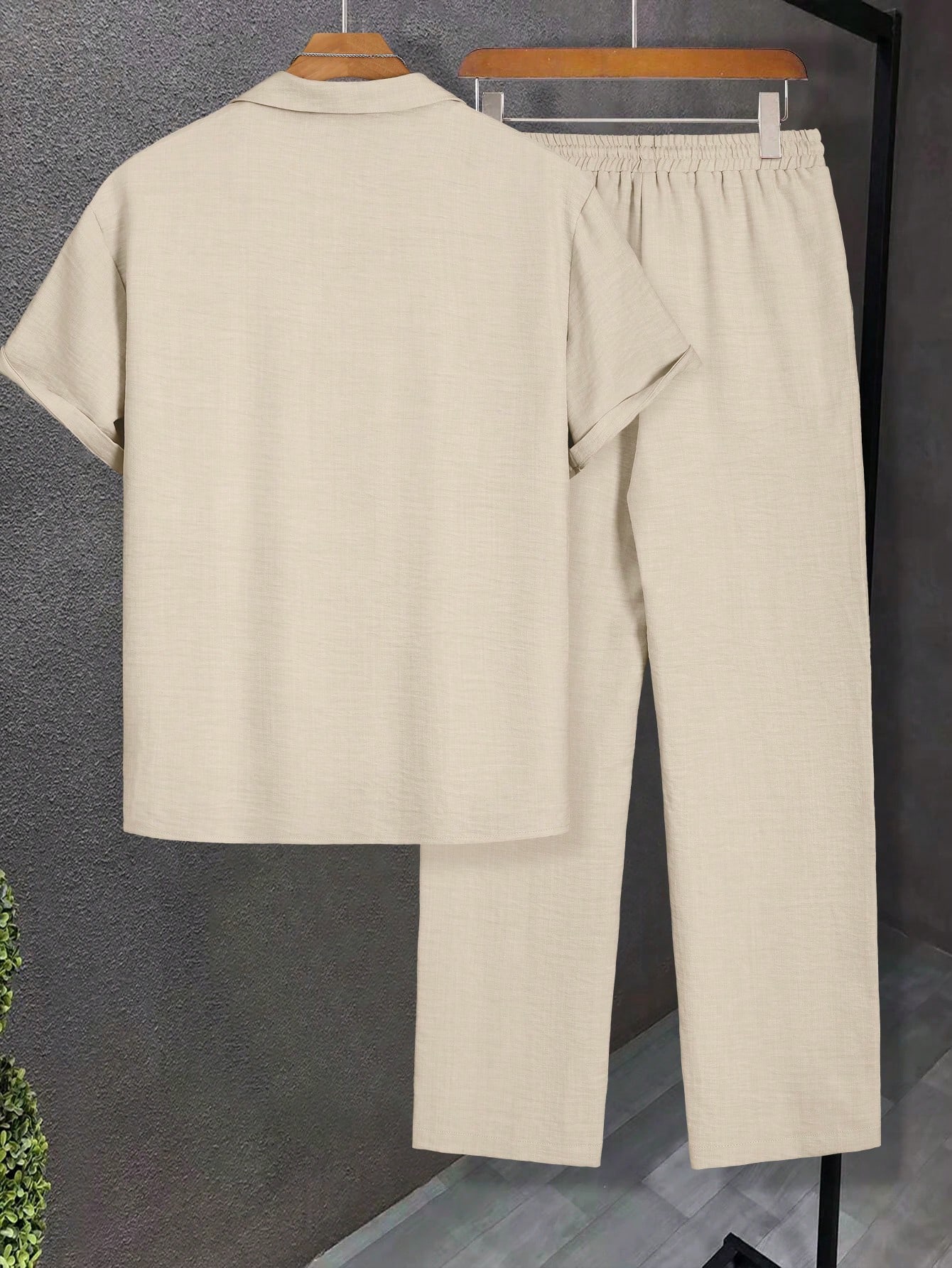 Manfinity Homme Ensemble coordonné de costume décontracté pour homme, couleur unie, col à — vue 2