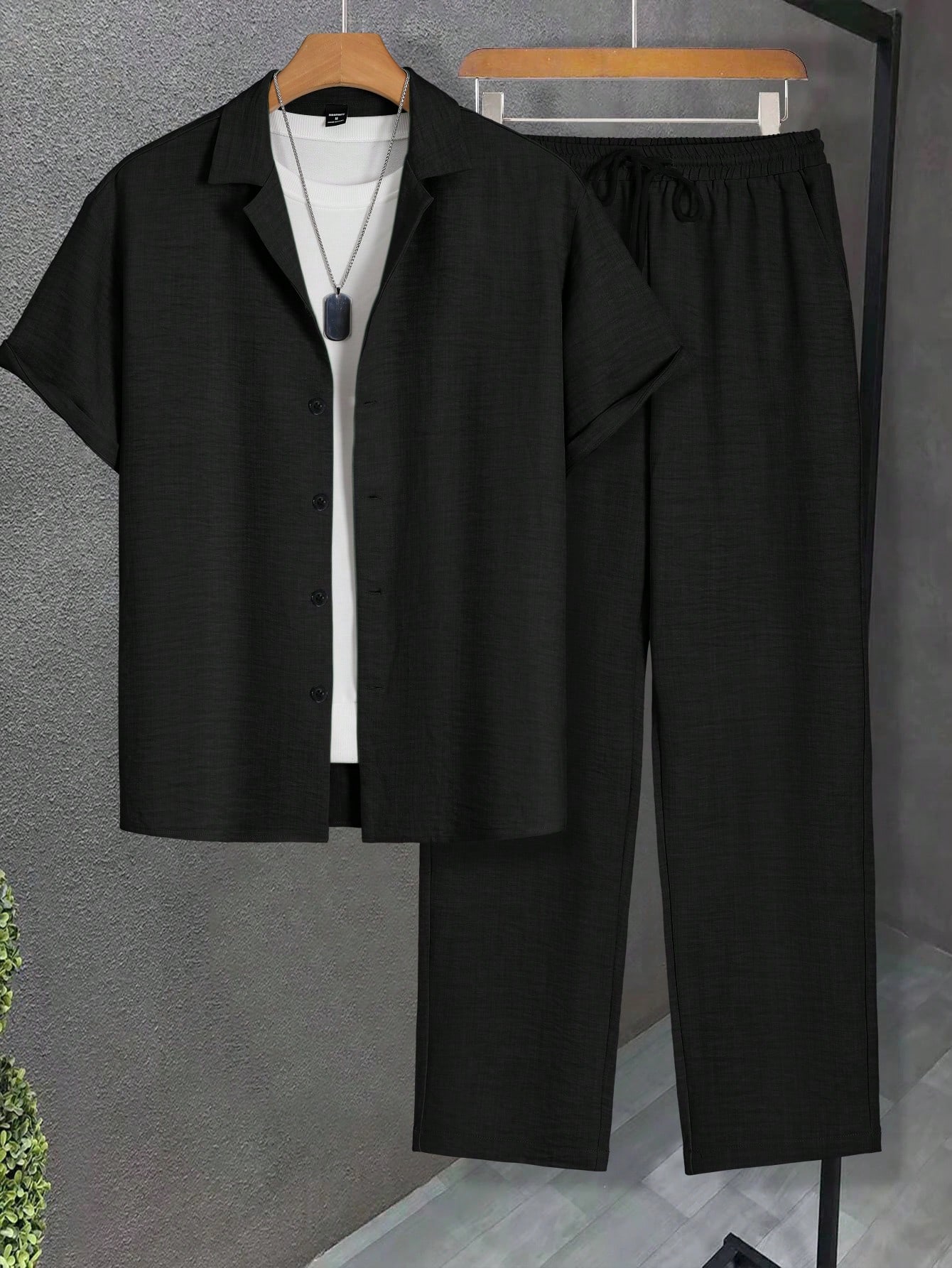 Manfinity Homme Ensemble coordonné de costume décontracté pour homme, couleur unie, col à — vue 4