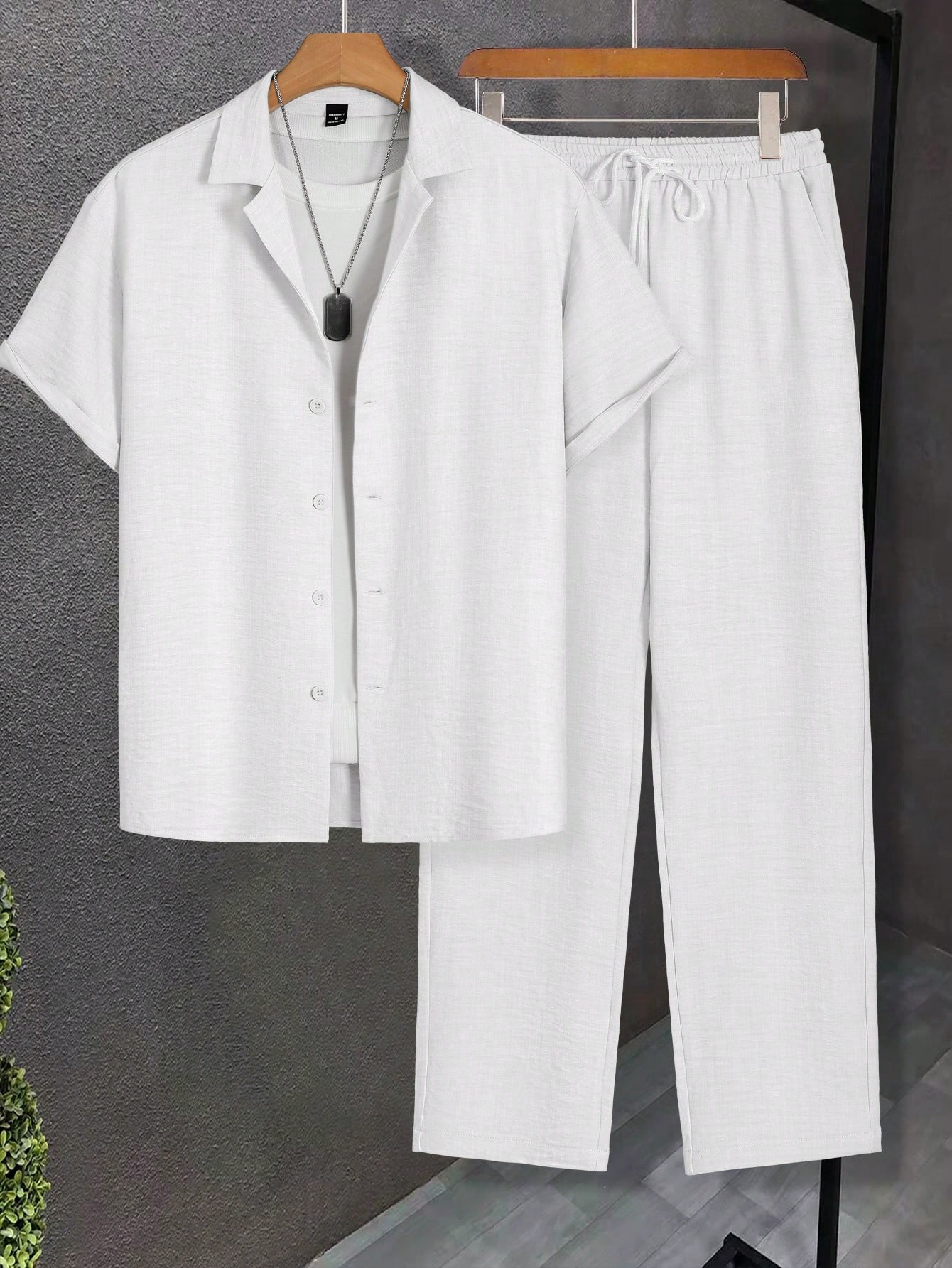 Manfinity Homme Ensemble coordonné de costume décontracté pour homme, couleur unie, col à — vue 10