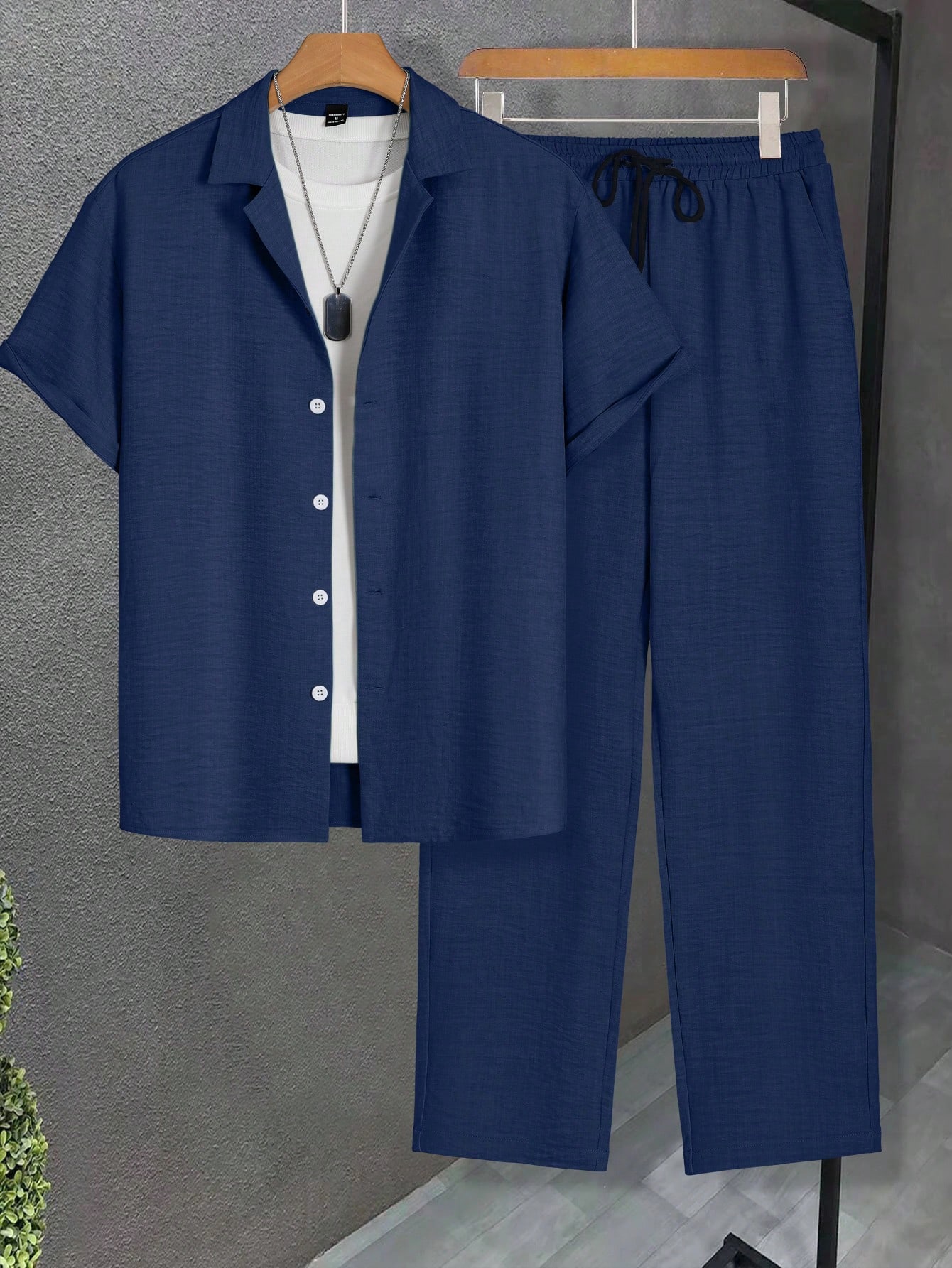 Manfinity Homme Ensemble coordonné de costume décontracté pour homme, couleur unie, col à — vue 7