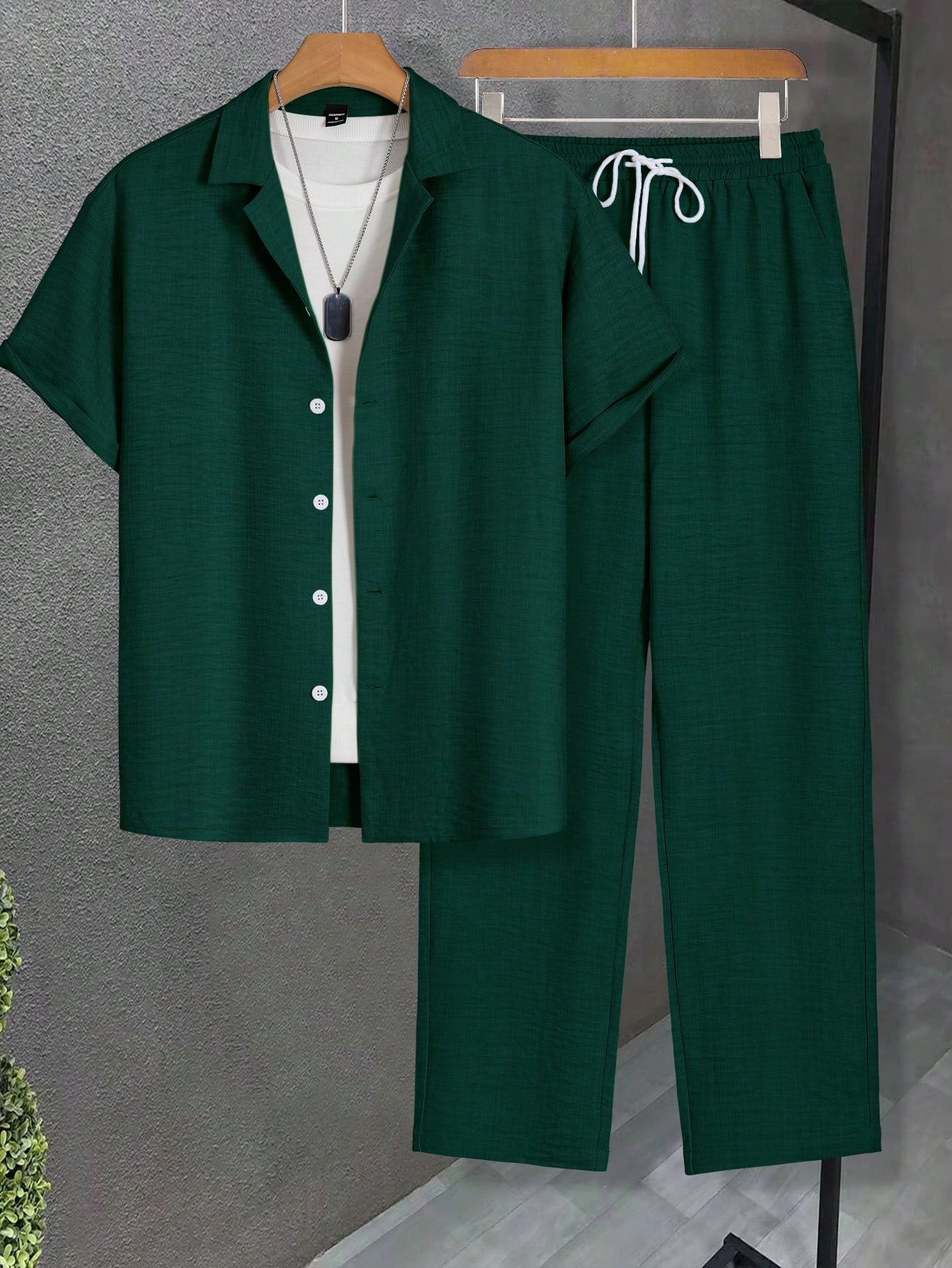 Manfinity Homme Ensemble coordonné de costume décontracté pour homme, couleur unie, col à — vue 18