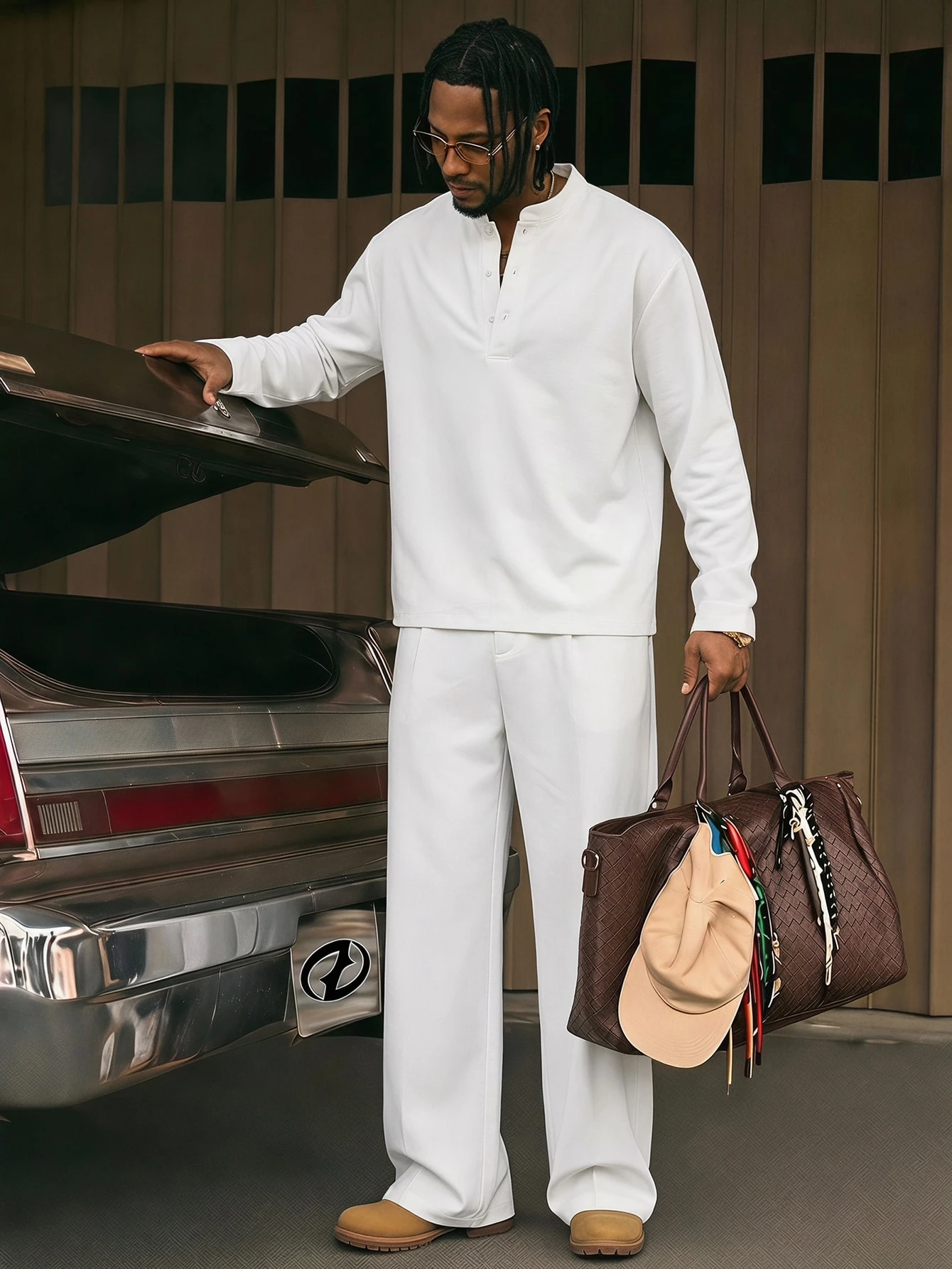 AXEPEAK Ensemble de chemise et pantalon de couleur unie polyvalent et décontracté pour