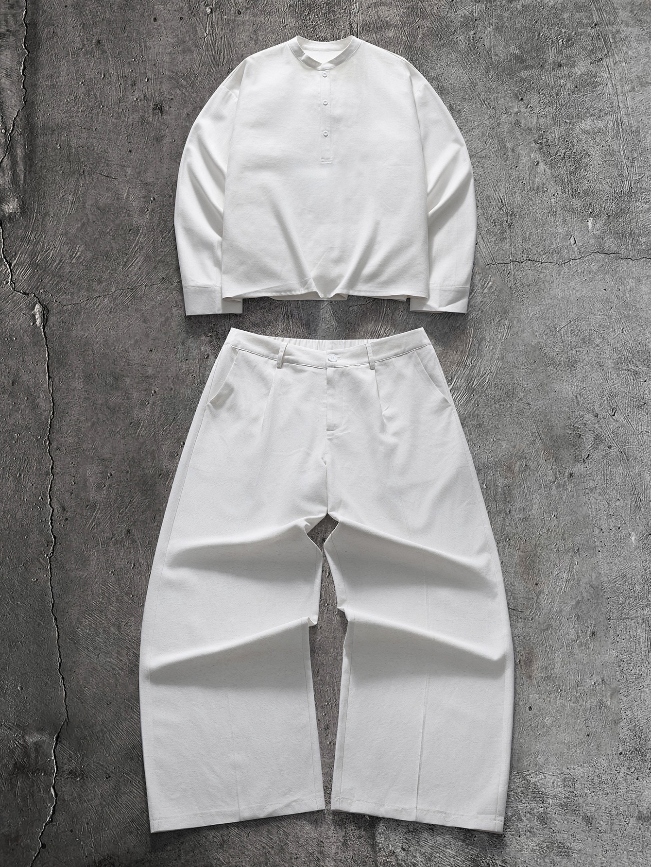 AXEPEAK Ensemble de chemise et pantalon de couleur unie polyvalent et décontracté pour — vue 2