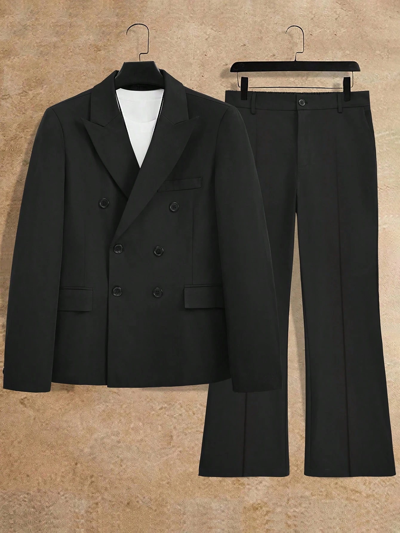 Manfinity Homme Costume formel en twill tressé noir pour hommes, costume croisé de — vue 5