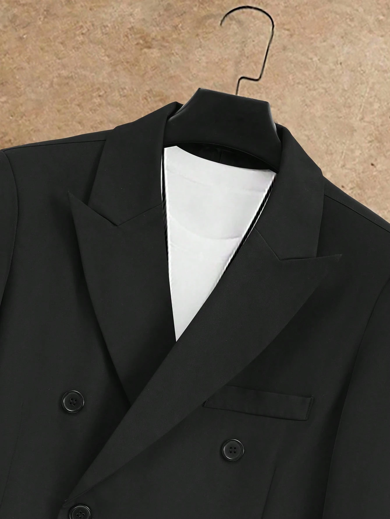 Manfinity Homme Costume formel en twill tressé noir pour hommes, costume croisé de — vue 4