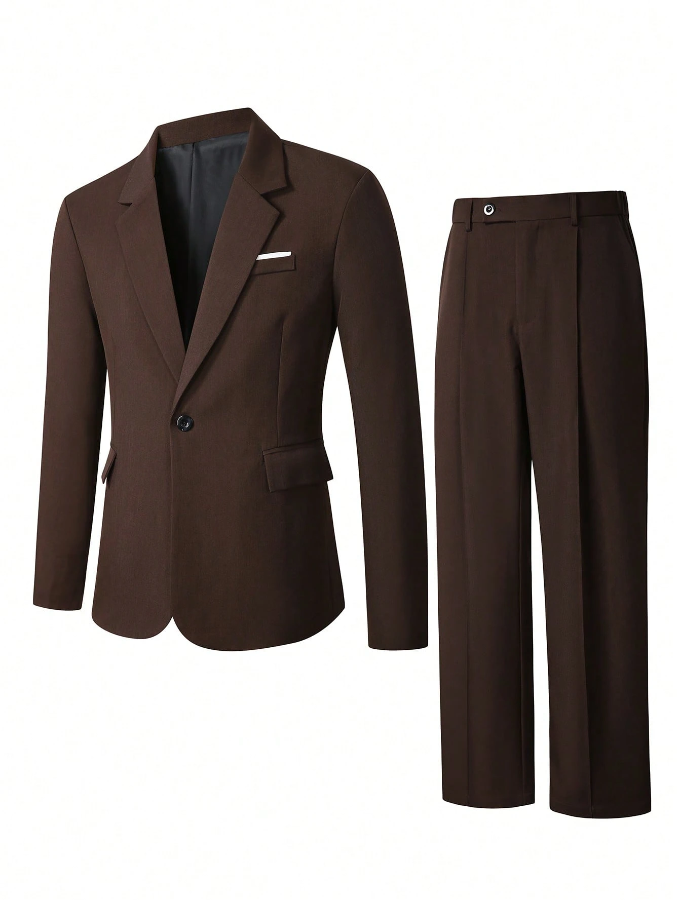 HUEFORM Costume marron à manches longues avec un seul bouton pour homme, style Old Money, — vue 7