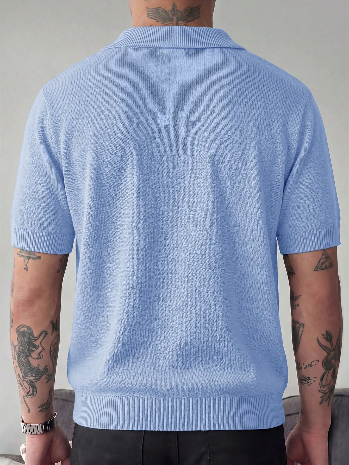GENTILAND Top tricoté à manches courtes, col polo, couleur unie, mode polyvalente pour — vue 3