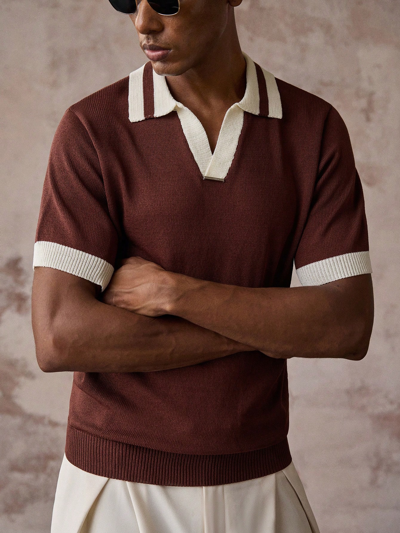 GENTILAND Top tricoté à manches courtes, col polo, couleur unie, mode polyvalente pour — vue 10