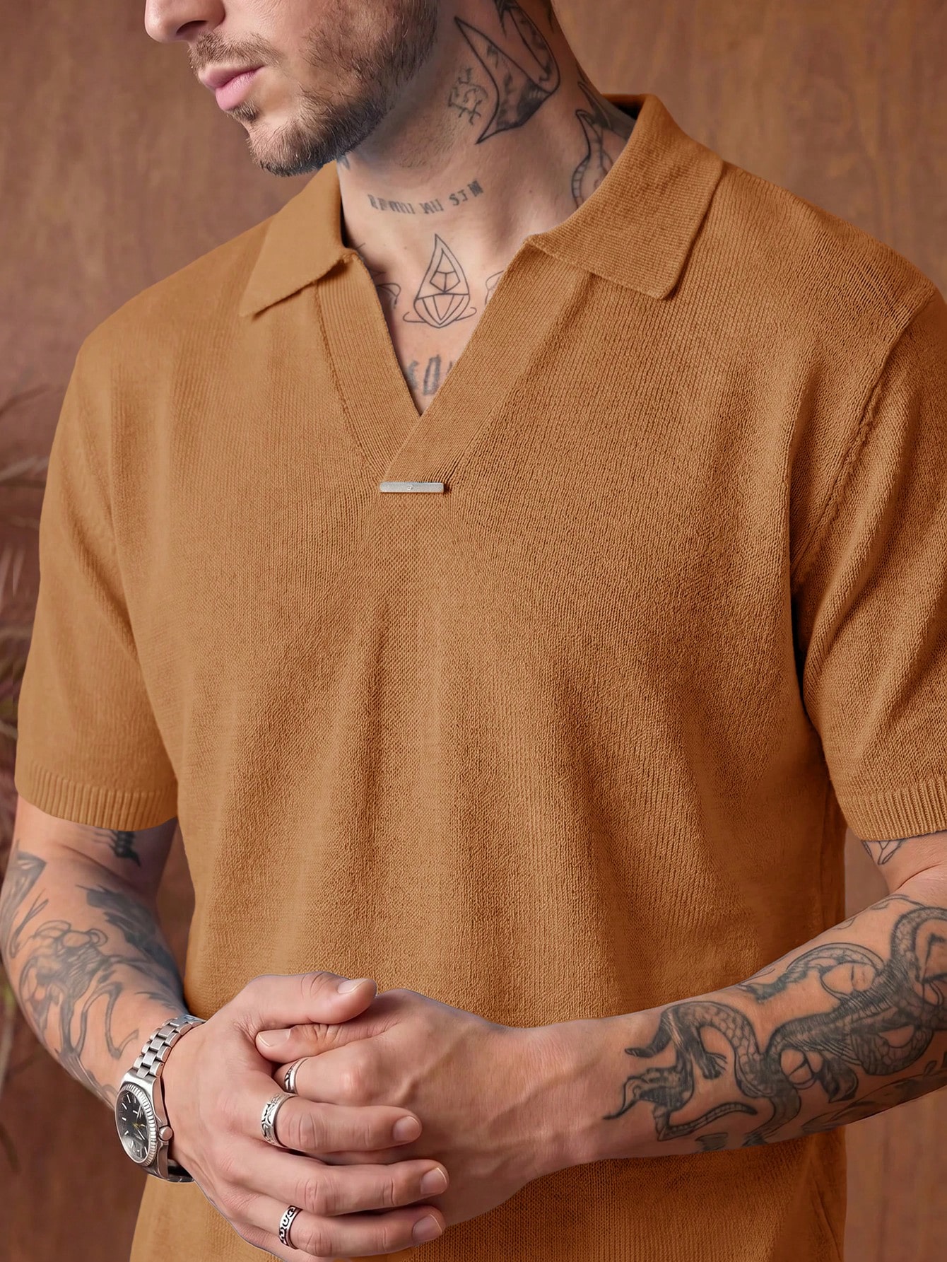 GENTILAND Top tricoté à manches courtes, col polo, couleur unie, mode polyvalente pour — vue 8