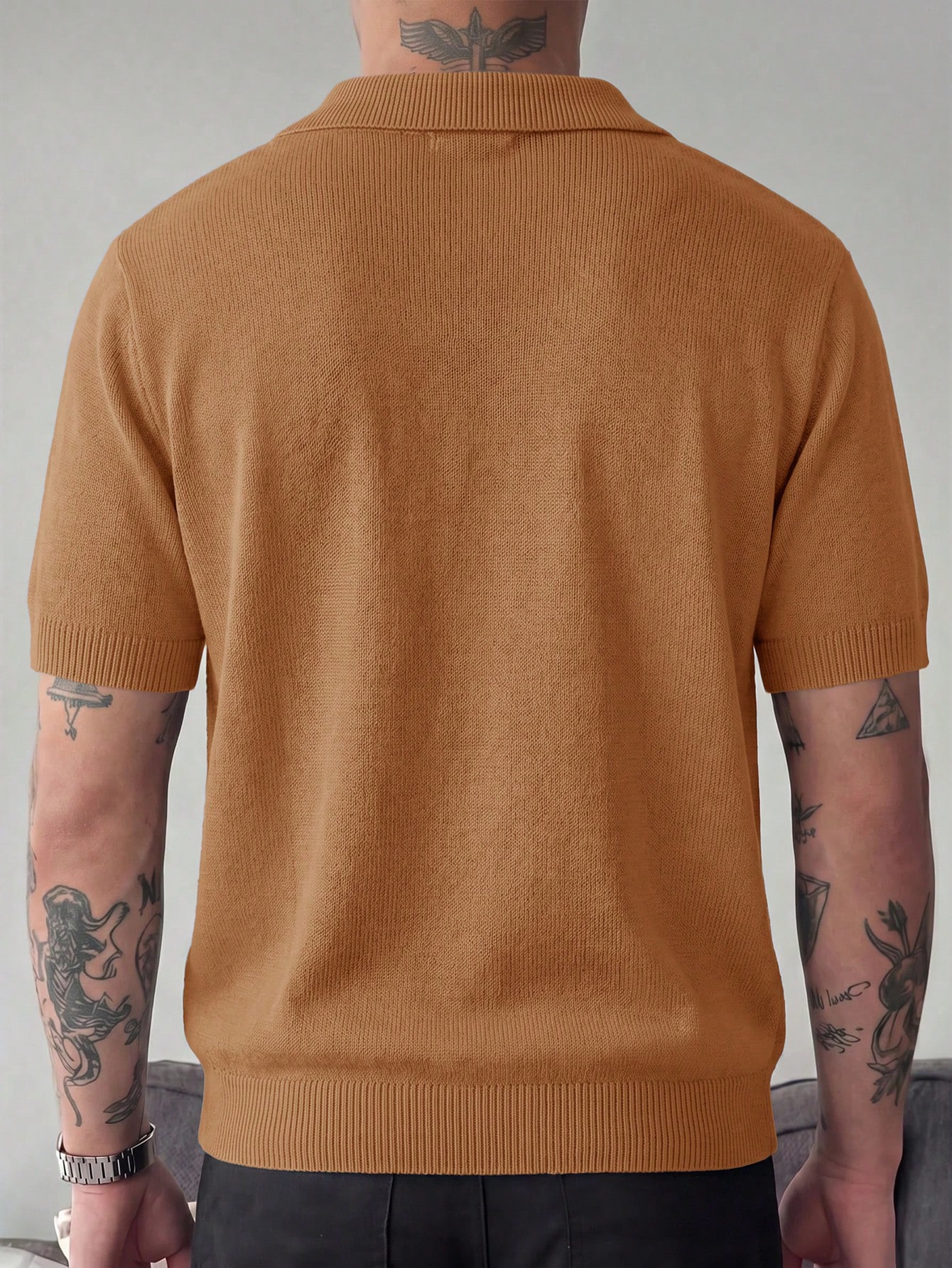 GENTILAND Top tricoté à manches courtes, col polo, couleur unie, mode polyvalente pour — vue 9
