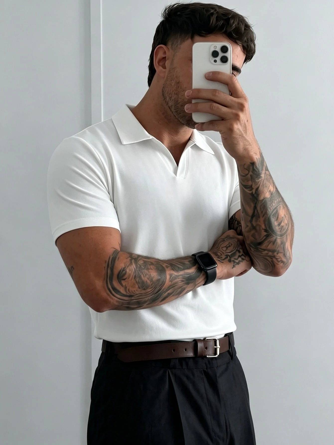 Chemise polo à manches courtes de couleur unie légère pour hommes, convient pour les — vue 2