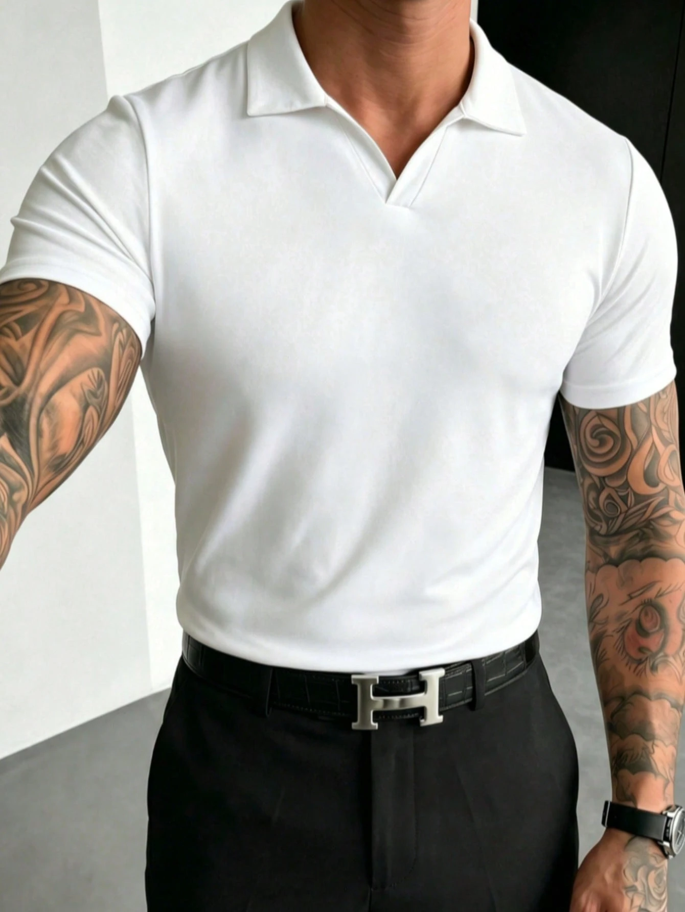 Chemise polo à manches courtes de couleur unie légère pour hommes, convient pour les — vue 6