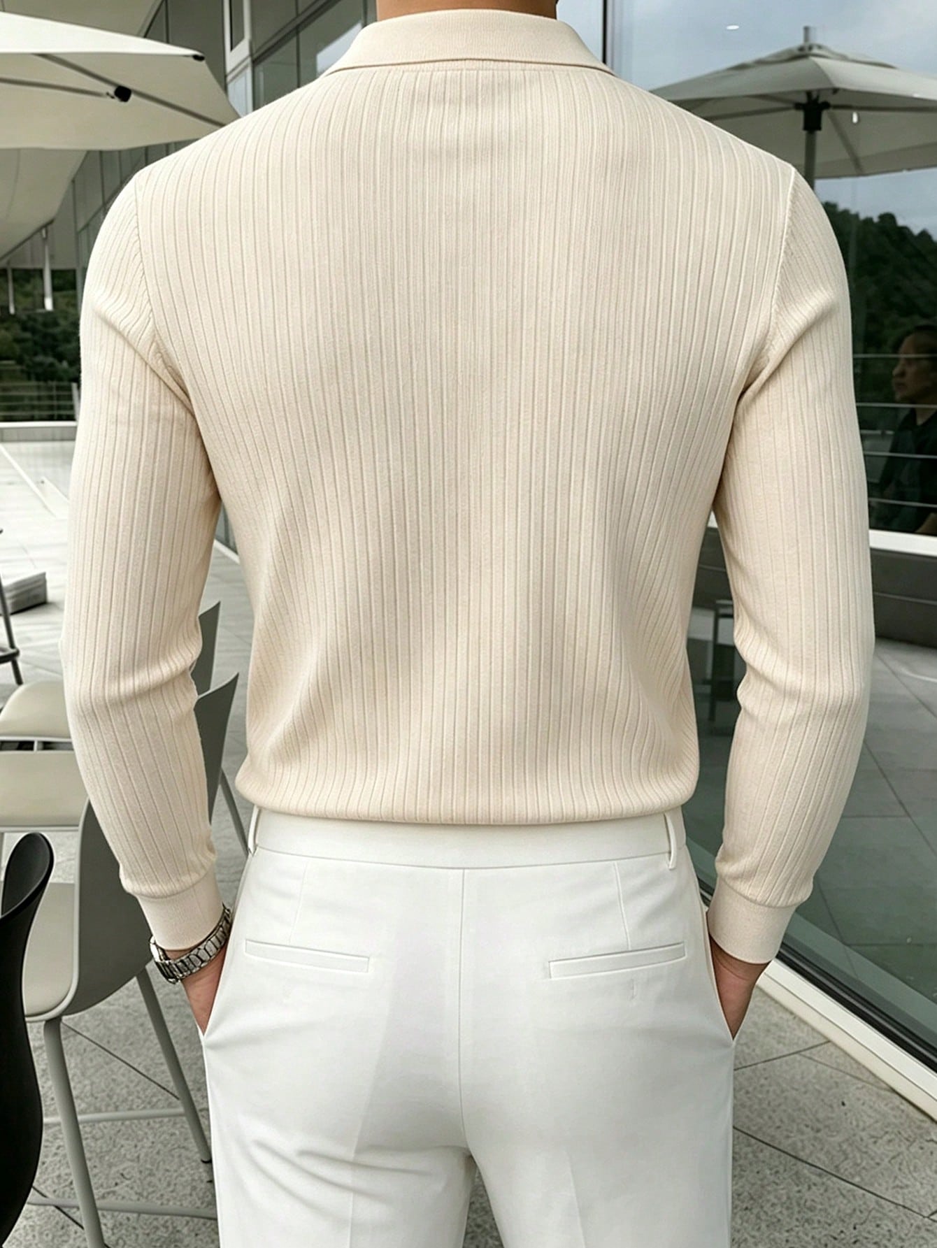 Claim Dot Chemise polo à manches longues de couleur unie décontractée pour usage — vue 2