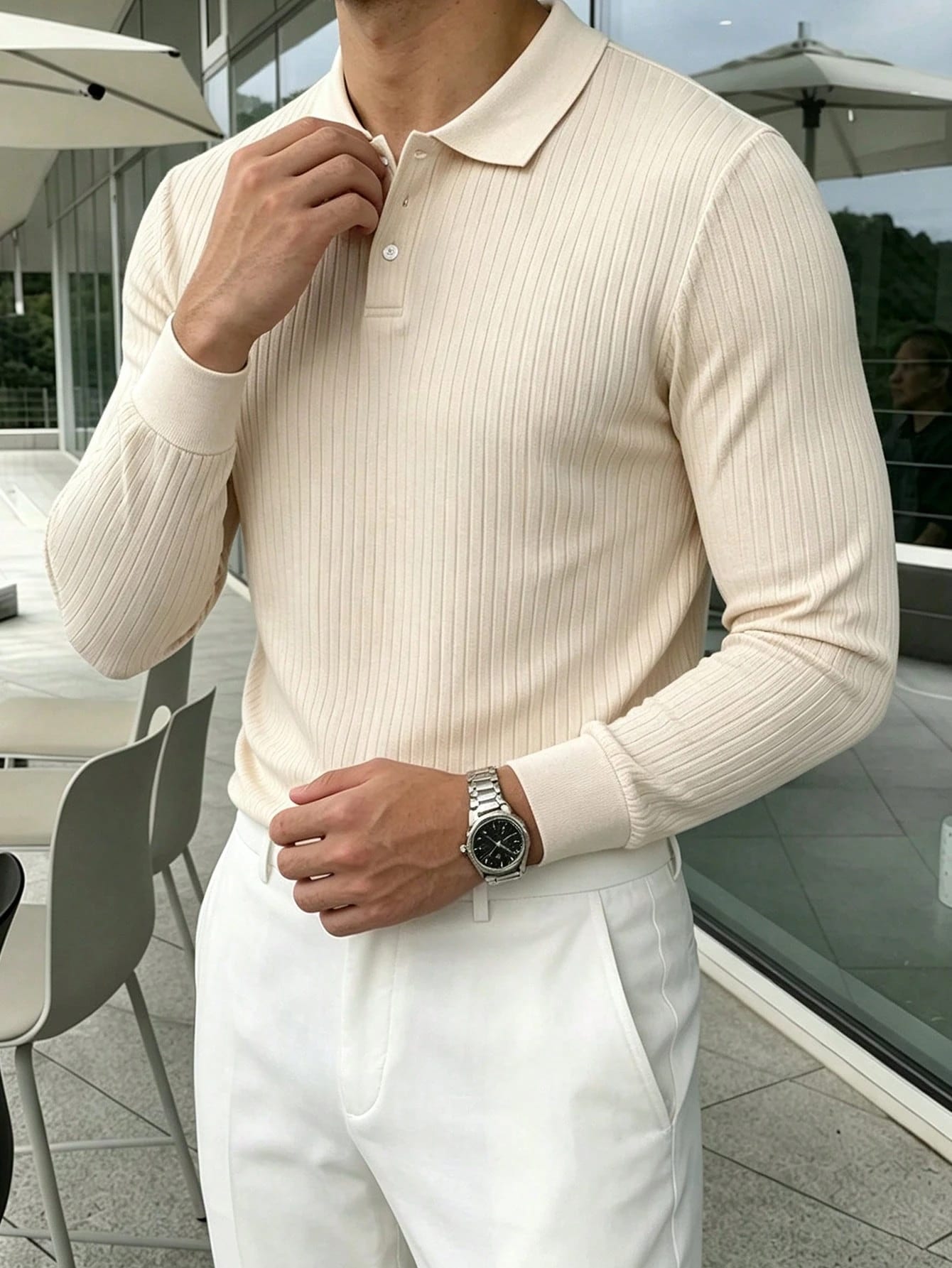 Claim Dot Chemise polo à manches longues de couleur unie décontractée pour usage