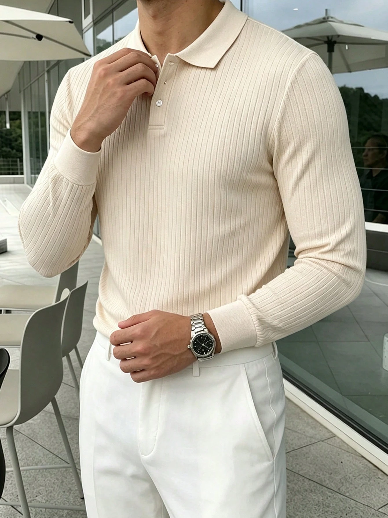 Claim Dot Chemise polo à manches longues de couleur unie décontractée pour usage