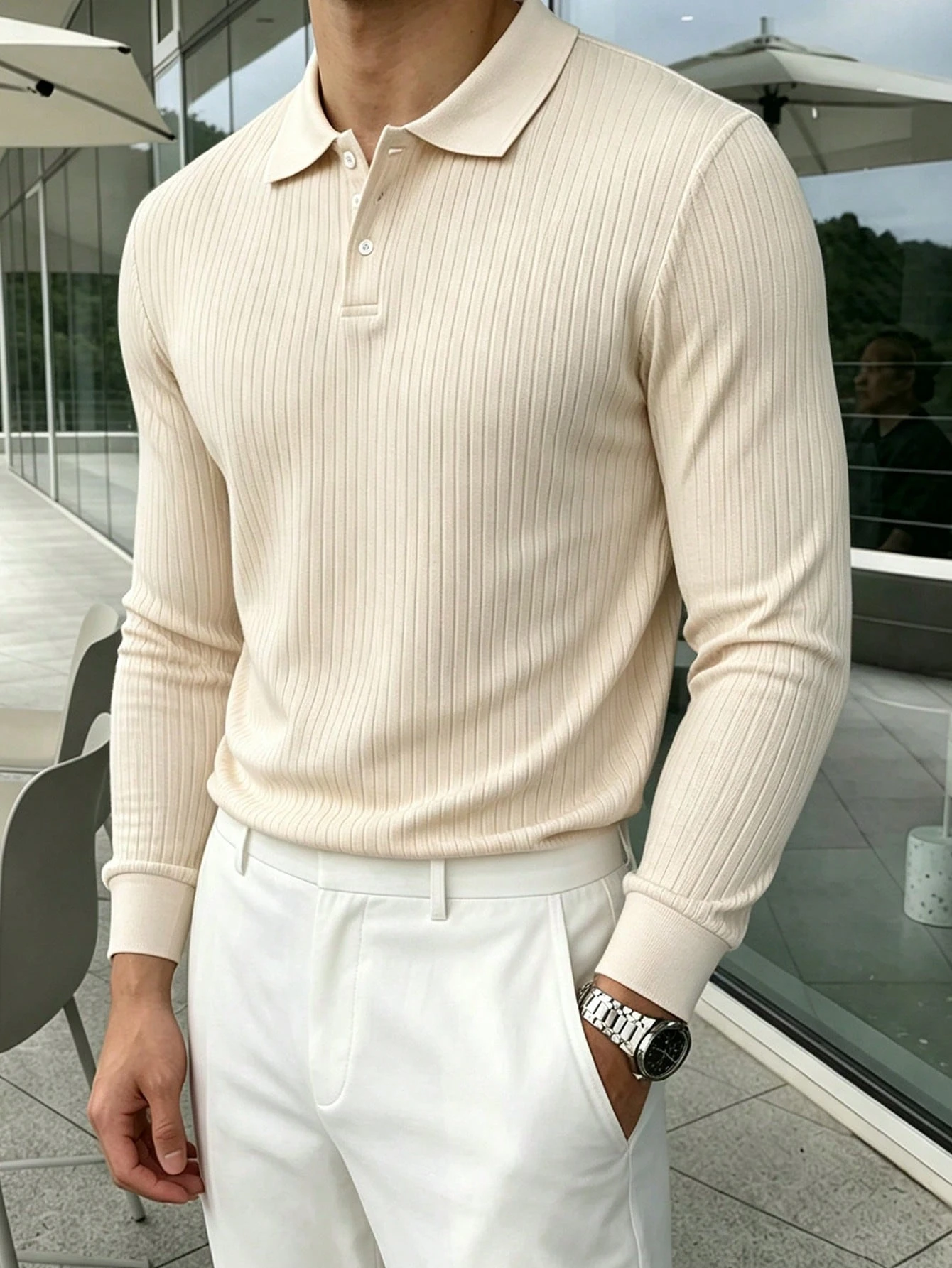 Claim Dot Chemise polo à manches longues de couleur unie décontractée pour usage — vue 5