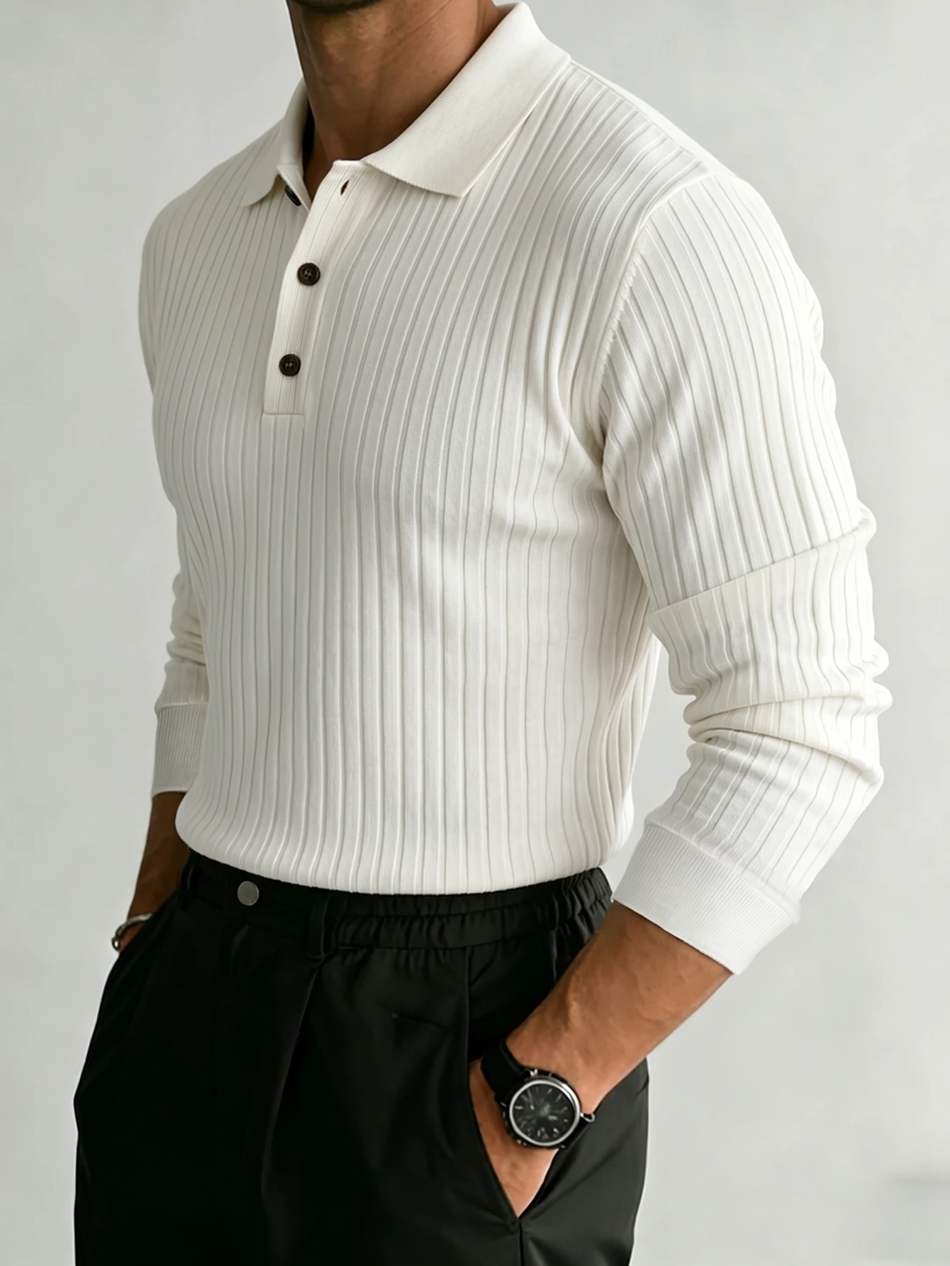 Claim Dot Chemise polo à manches longues de couleur unie décontractée pour usage — vue 10