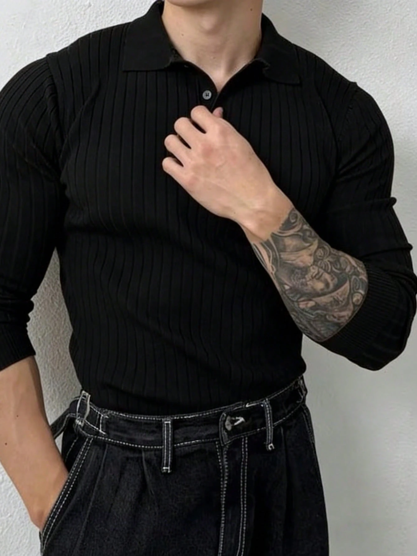 Claim Dot Chemise polo à manches longues de couleur unie décontractée pour usage — vue 9