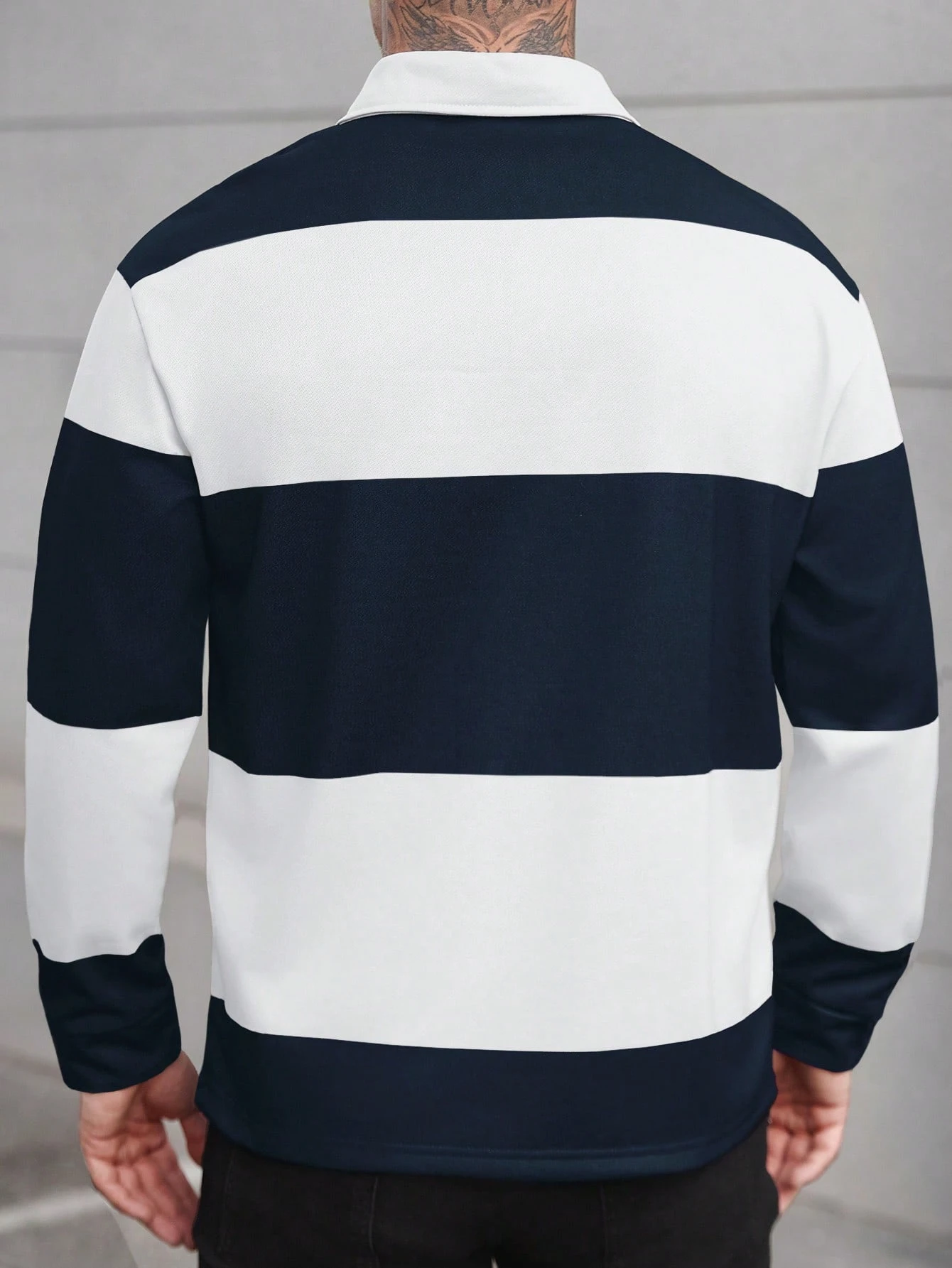 Manfinity Homme Polo à manches longues rayé décontracté ample pour hommes, chemise de — vue 2