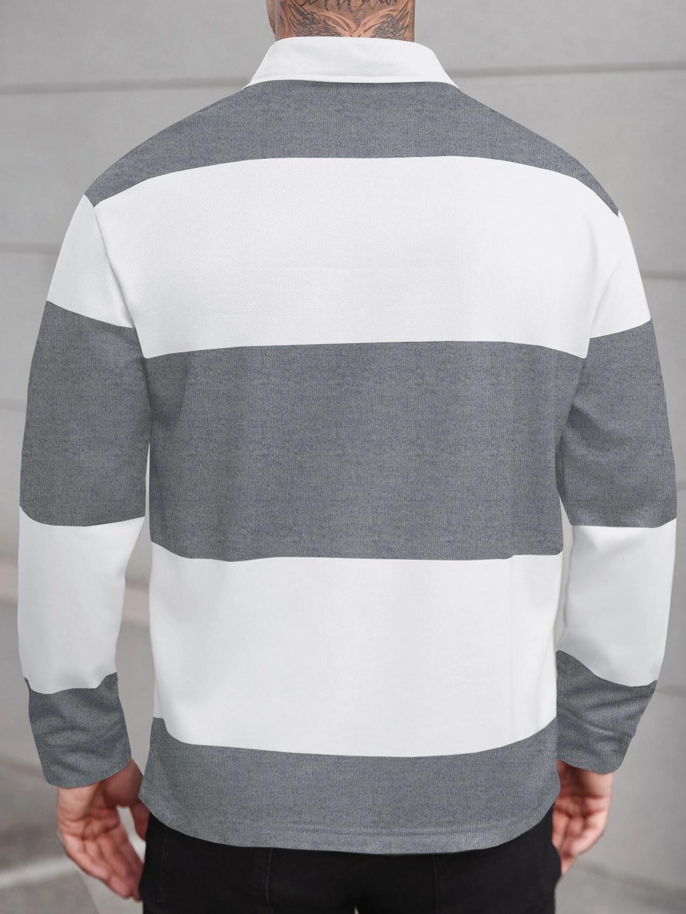 Manfinity Homme Polo à manches longues rayé décontracté ample pour hommes, chemise de — vue 5