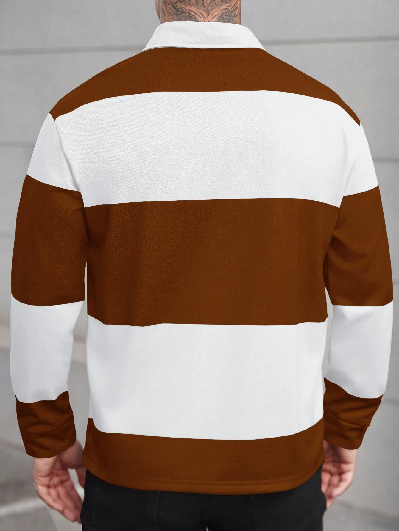 Manfinity Homme Polo à manches longues rayé décontracté ample pour hommes, chemise de — vue 9