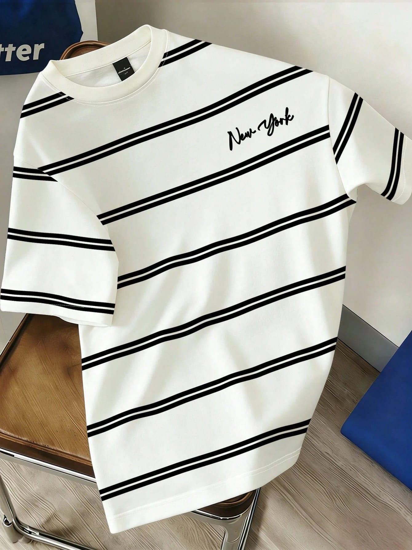 Daypath T-shirt ample à manches tombantes, imprimé de lettres et de rayures, pour les