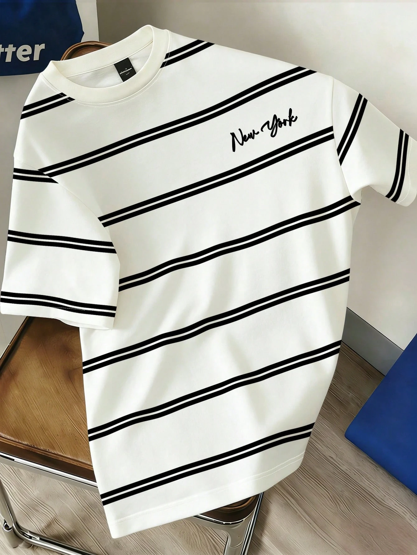 Daypath T-shirt ample à manches tombantes, imprimé de lettres et de rayures, pour les