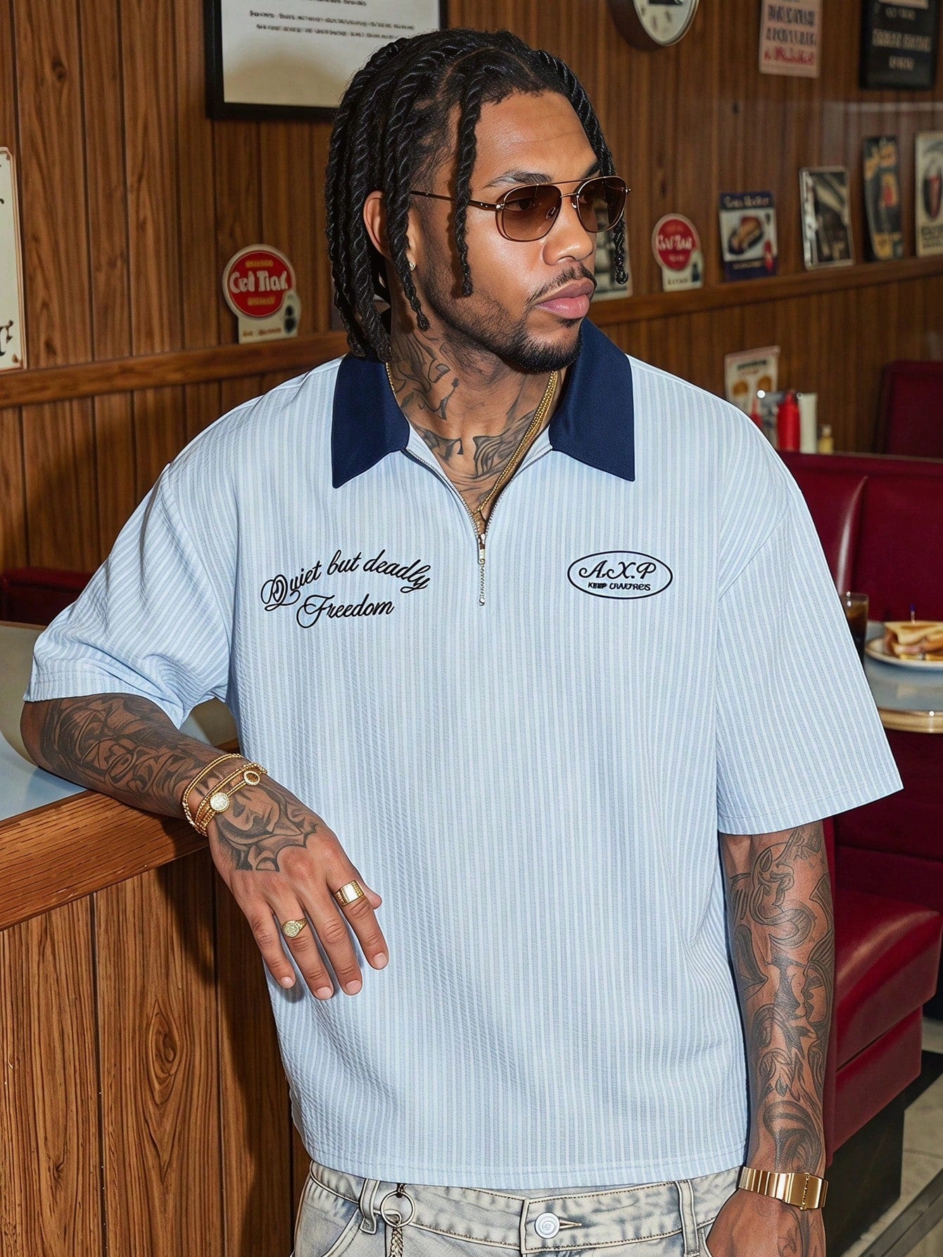 AXEPEAK Polo décontracté à manches courtes avec col contrasté et demi-patte, été
