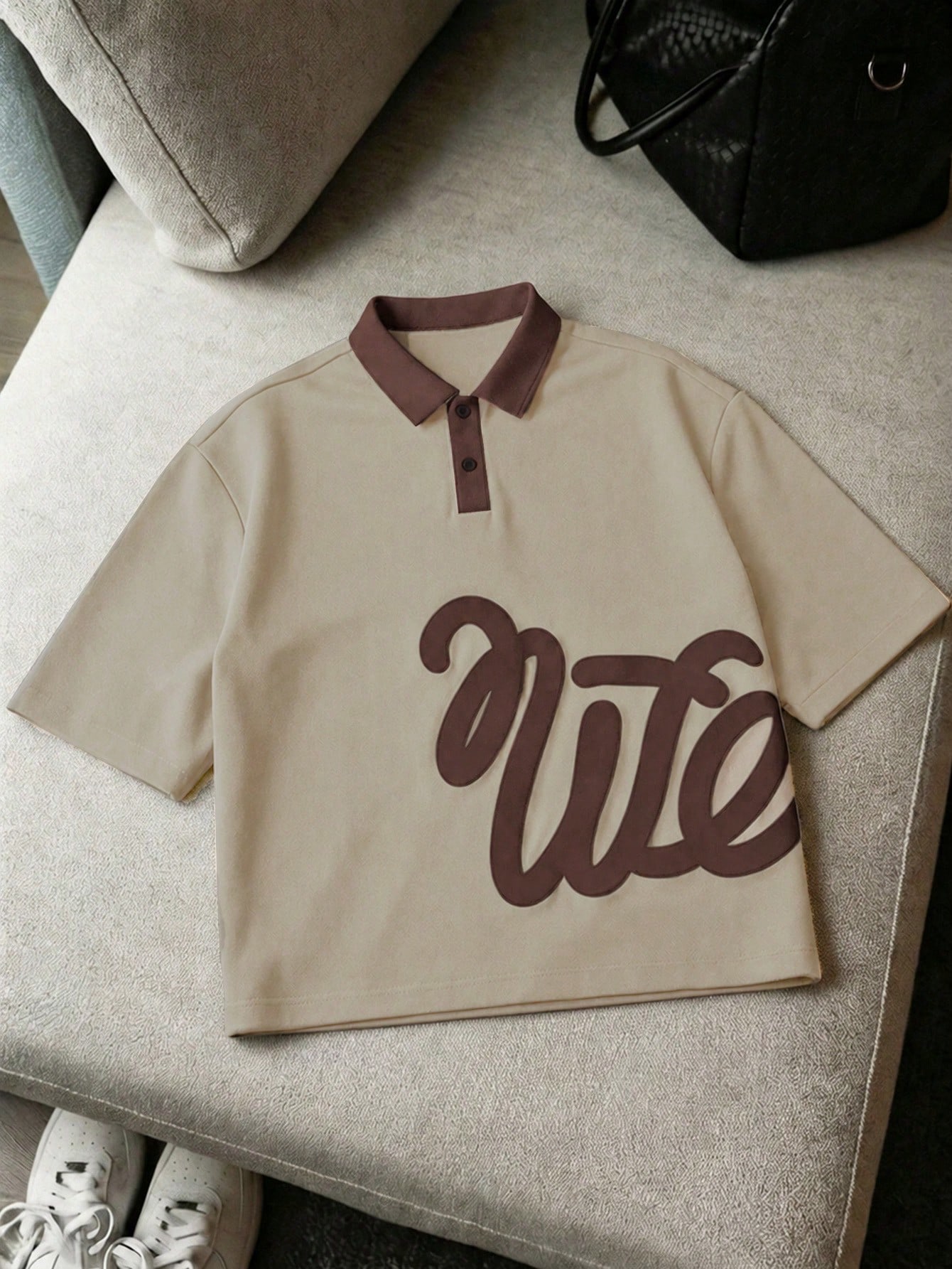 AXEPEAK Chemise polo à manches courtes avec imprimé lettres et couleurs contrastées, — vue 16