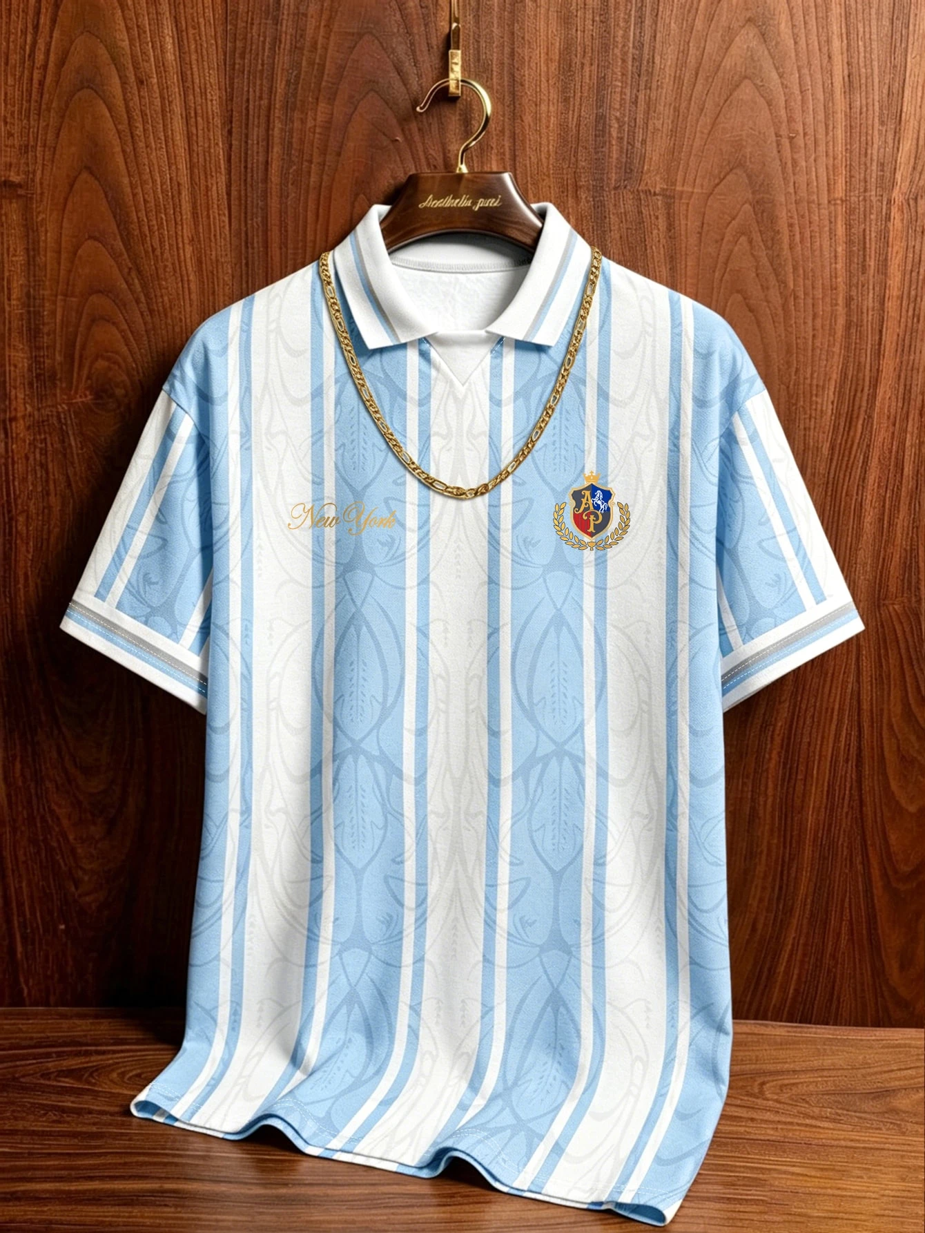 Manfinity Campus Court Polo à rayures avec badge de lettre rétro américain, col de — vue 2