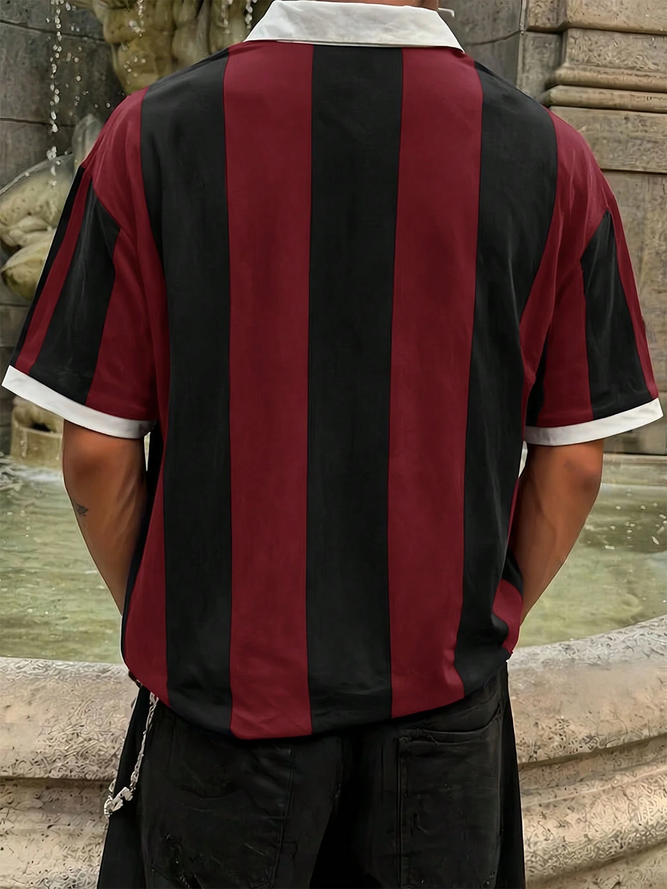 Chemise polo style maillot de football Barcelone pour hommes, t-shirt à motif rayé, tissu — vue 4