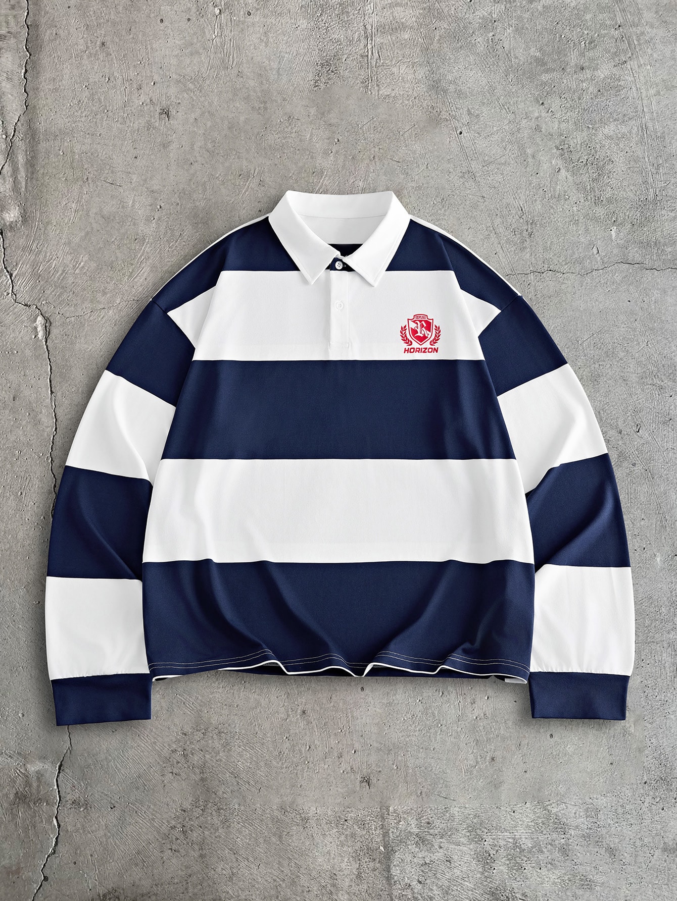 FRESIVO Chemise polo à manches longues en tricot ample avec impression numérique de — vue 2