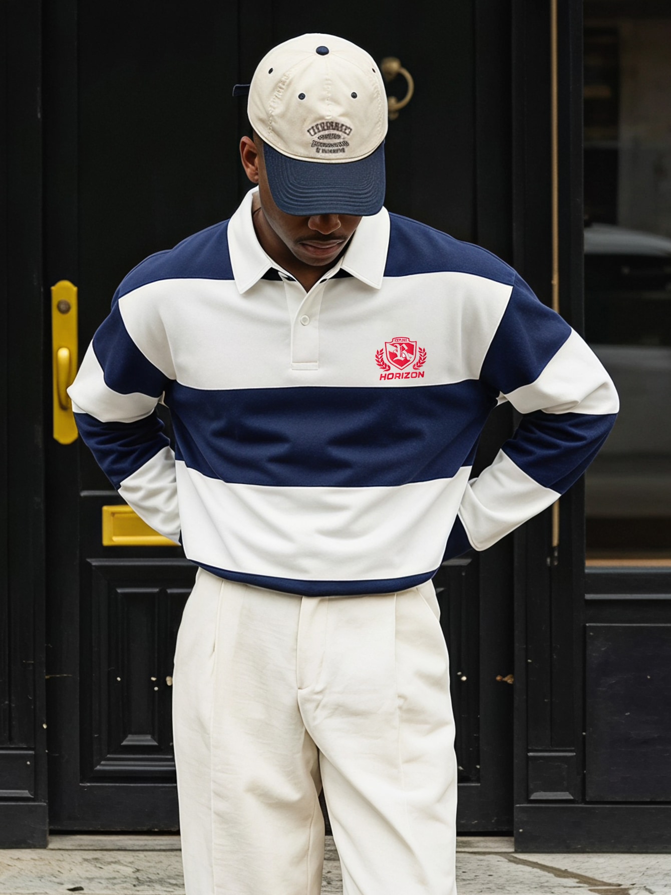 FRESIVO Chemise polo à manches longues en tricot ample avec impression numérique de — vue 9