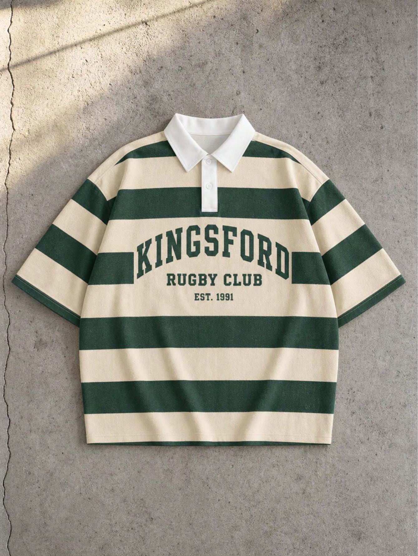 Chemise polo style rugby vintage à larges rayures pour hommes, imprimé lettres — vue 4