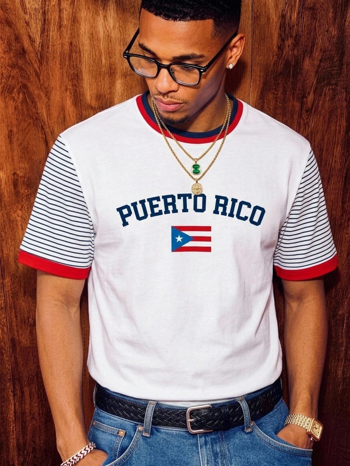 Aesthetic Post T-shirt graphique blanc avec imprimé lettre Porto Rico pour hommes, col