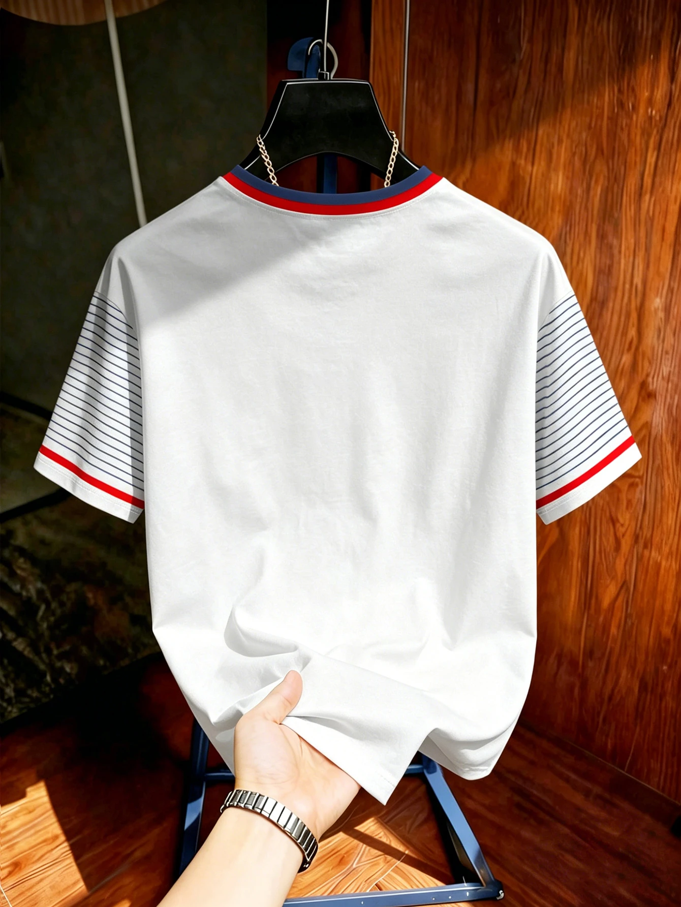 Aesthetic Post T-shirt graphique blanc avec imprimé lettre Porto Rico pour hommes, col — vue 4