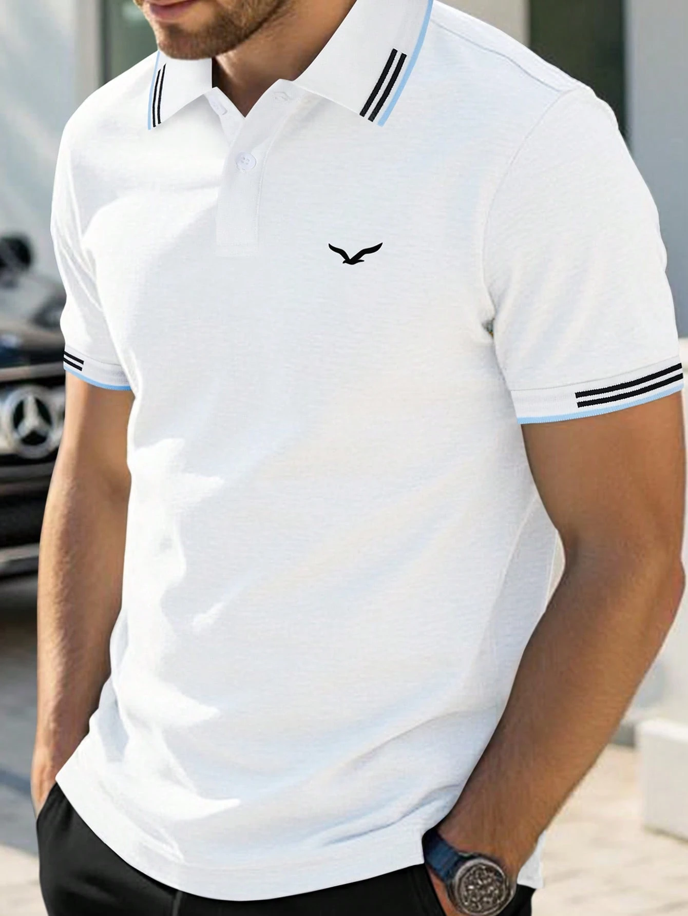 Calvornis Polo formel décontracté d'été pour hommes à manches courtes avec garniture