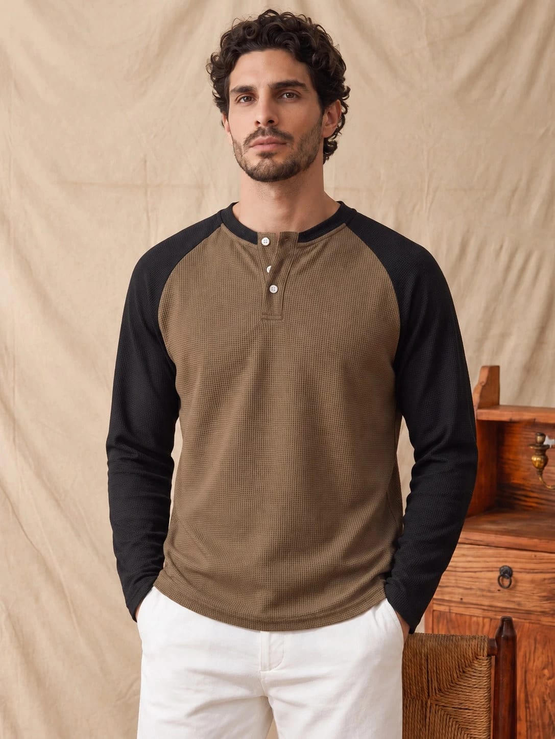 Glestore Chemise polo à manches longues style vintage "Old Money" avec blocs de couleurs