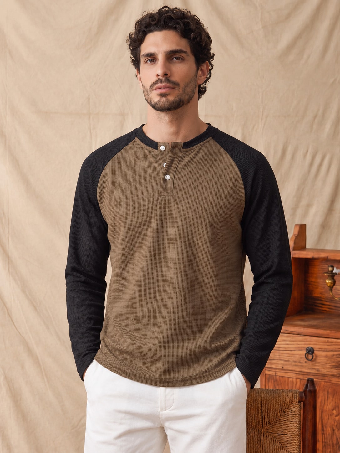 Glestore Chemise polo à manches longues style vintage "Old Money" avec blocs de couleurs — vue 8