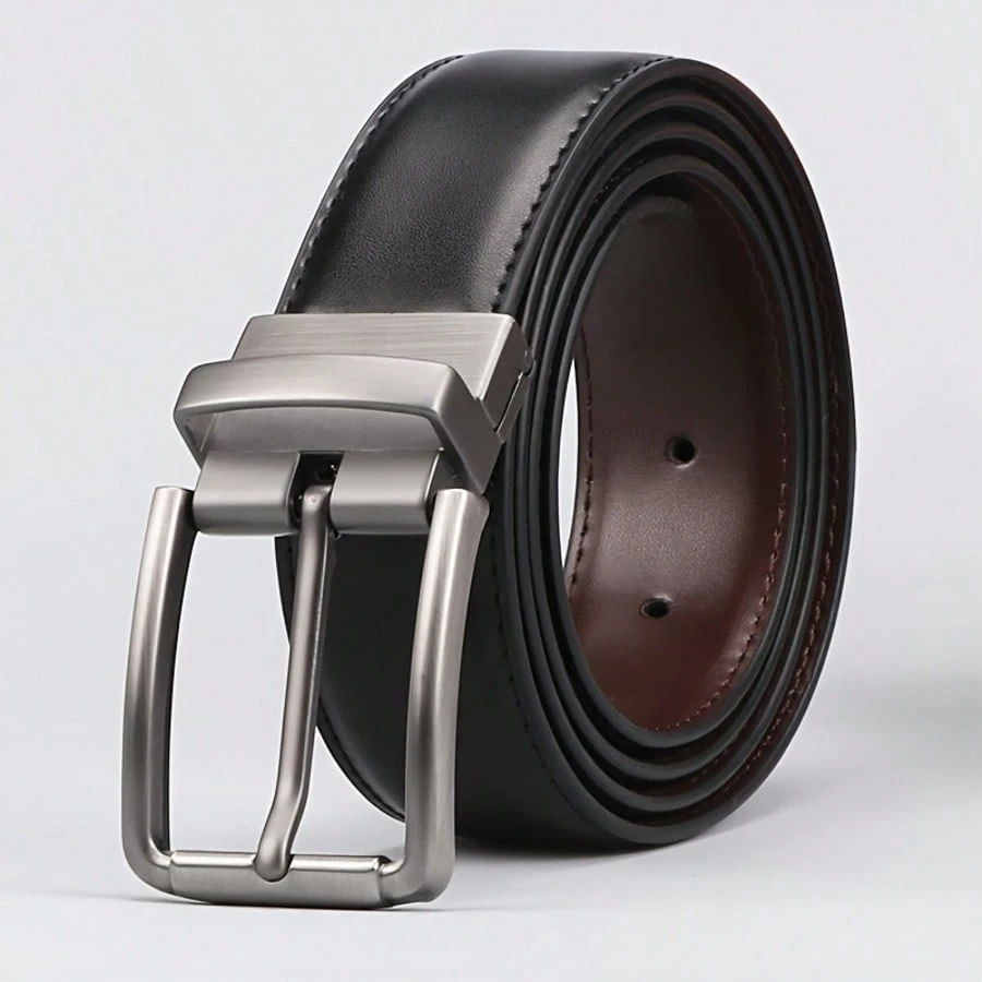 Ceinture réversible pour homme, boucle en alliage rotative, 2 couleurs en 1 ceinture, — vue 3