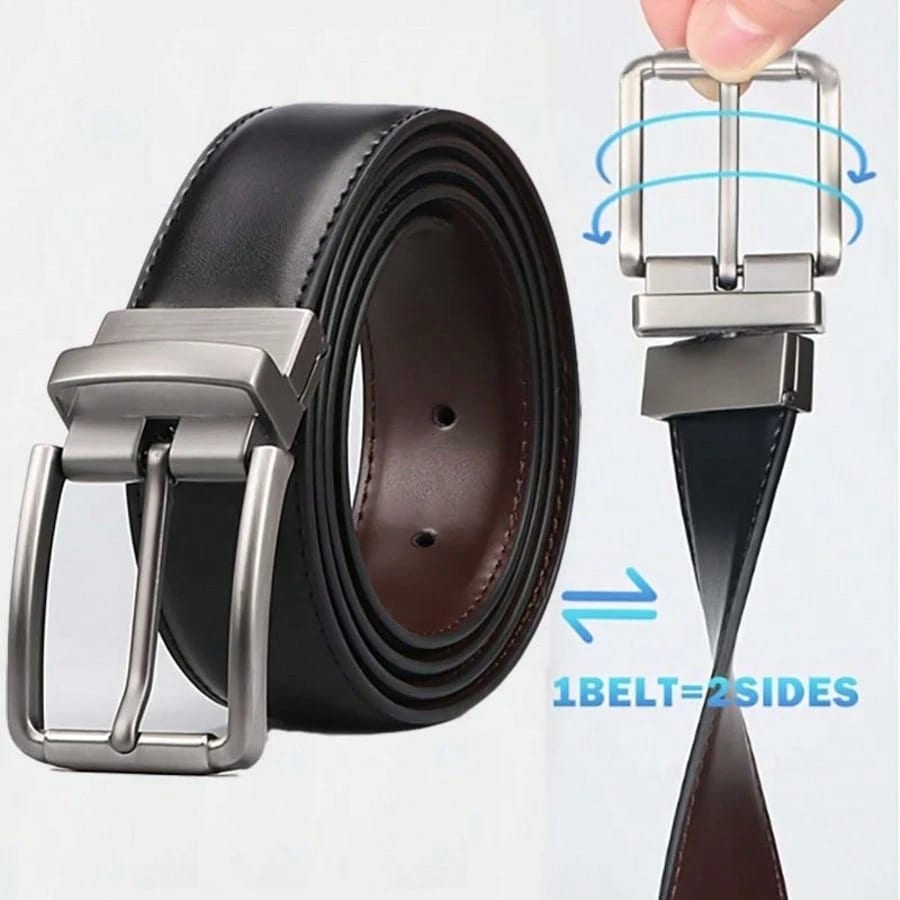 Ceinture réversible pour homme, boucle en alliage rotative, 2 couleurs en 1 ceinture,