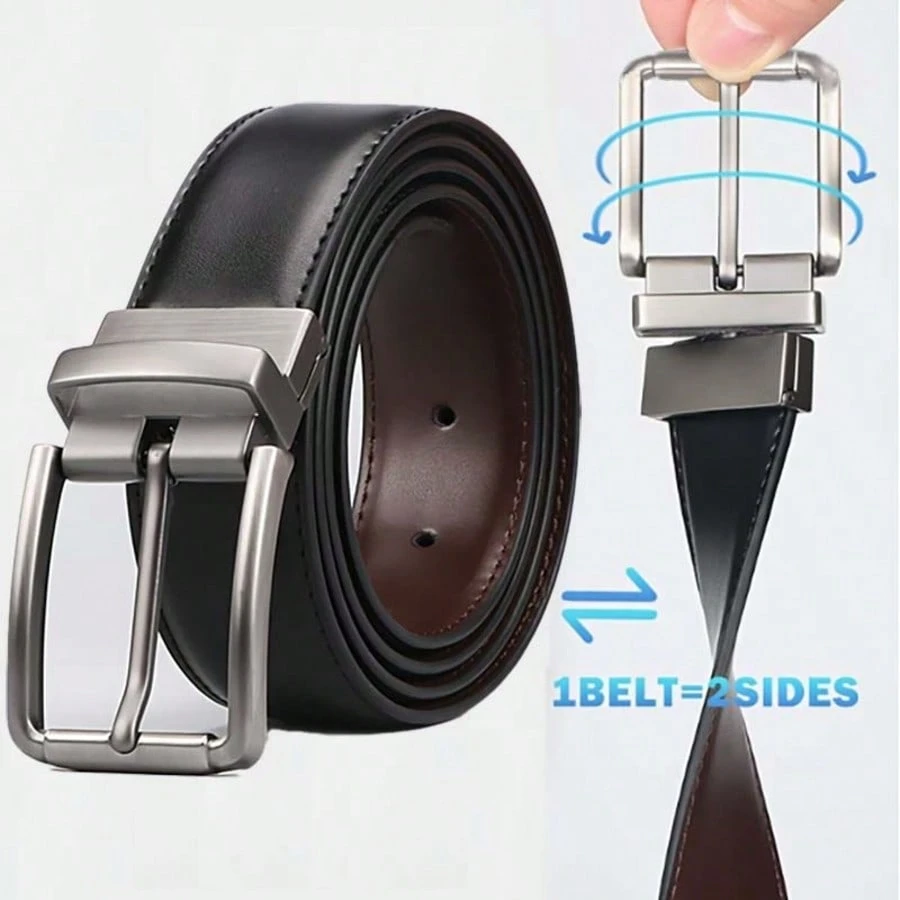 Ceinture réversible pour homme, boucle en alliage rotative, 2 couleurs en 1 ceinture,