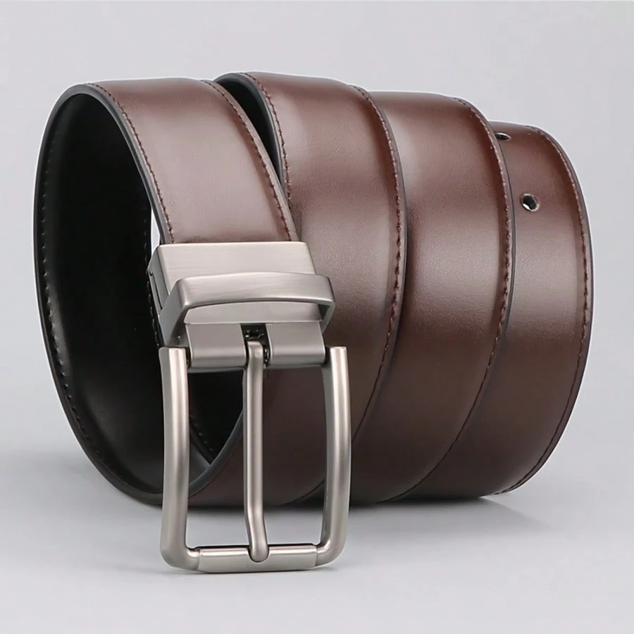Ceinture réversible pour homme, boucle en alliage rotative, 2 couleurs en 1 ceinture, — vue 5