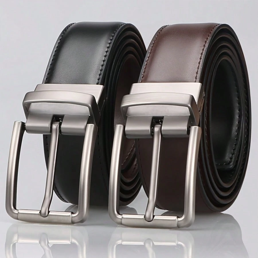 Ceinture réversible pour homme, boucle en alliage rotative, 2 couleurs en 1 ceinture, — vue 2