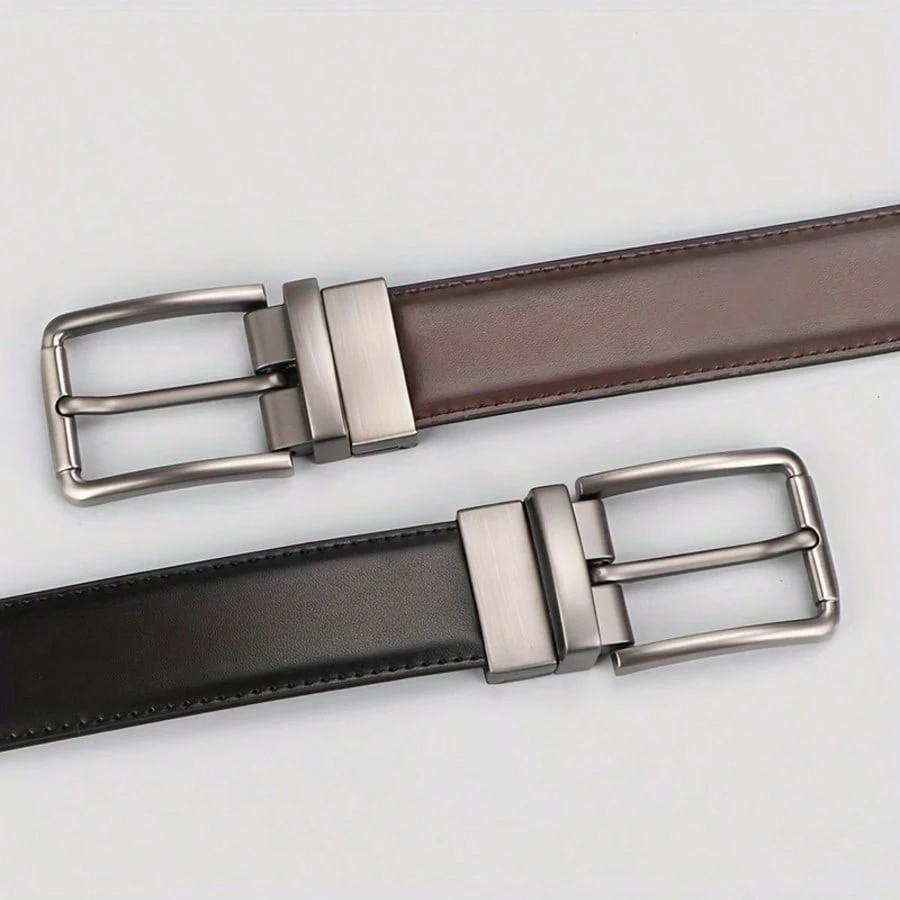 Ceinture réversible pour homme, boucle en alliage rotative, 2 couleurs en 1 ceinture, — vue 4
