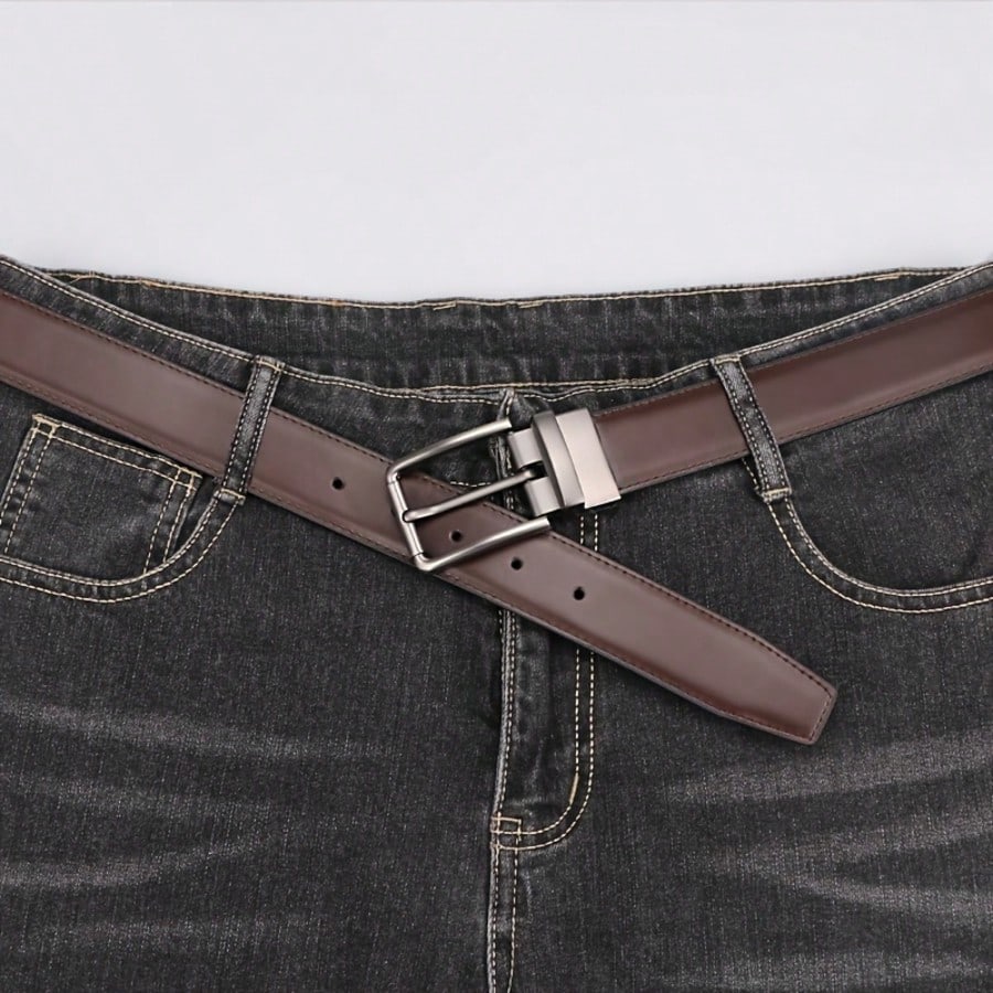 Ceinture réversible pour homme, boucle en alliage rotative, 2 couleurs en 1 ceinture, — vue 7