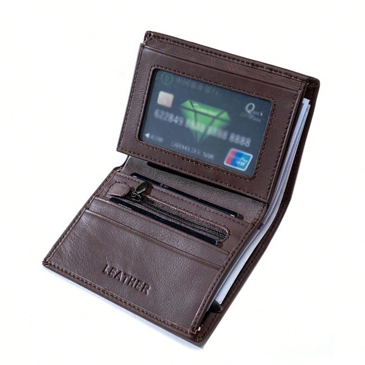 Portefeuille pliant en cuir véritable à 3 volets avec protection RFID et porte-monnaie à — vue 3