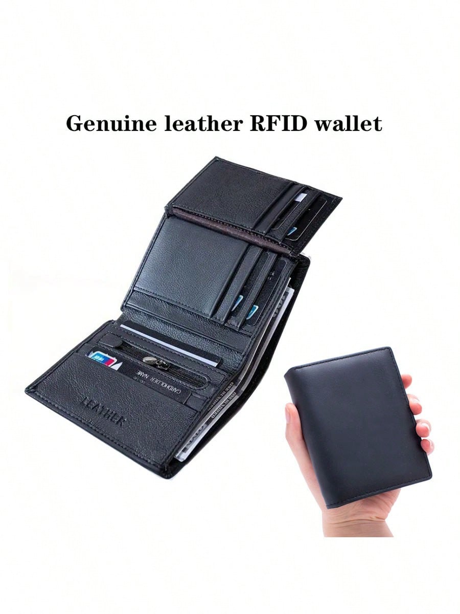 Portefeuille pliant en cuir véritable à 3 volets avec protection RFID et porte-monnaie à — vue 9