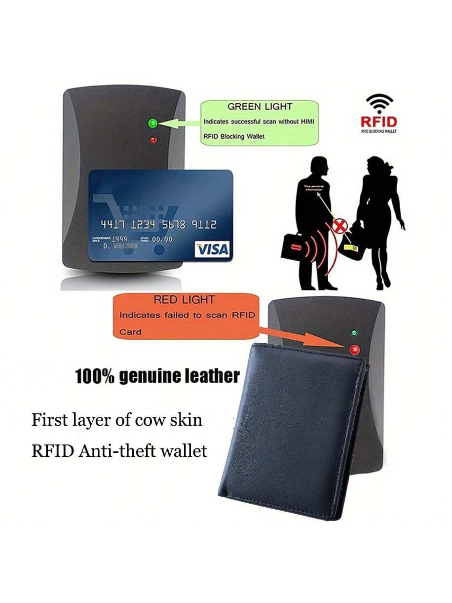 Portefeuille pliant en cuir véritable à 3 volets avec protection RFID et porte-monnaie à — vue 10